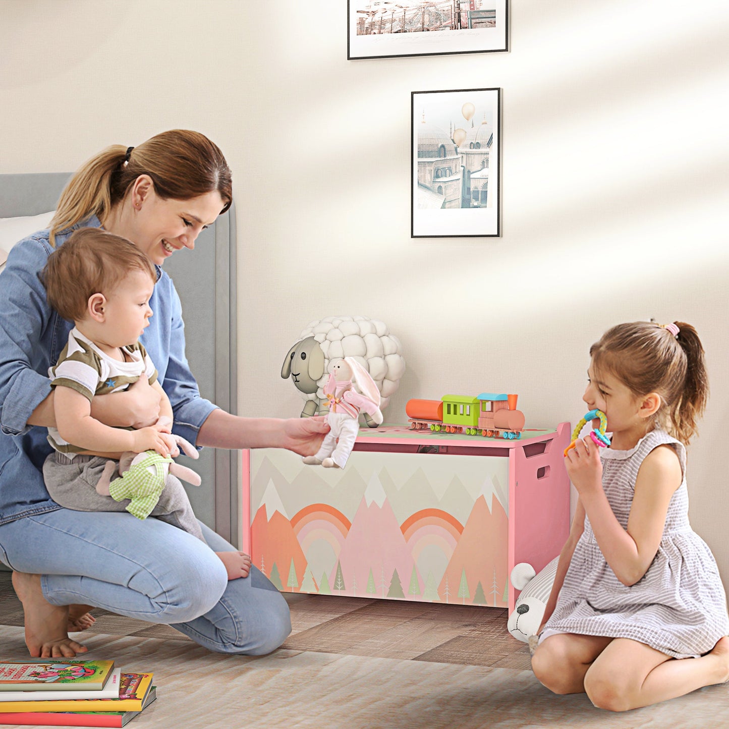 Toy Box with Lid, Toy Chest Storage Organizer for Bedroom with Safety Hinge, Pink Baby & Kids Storage   at Gallery Canada