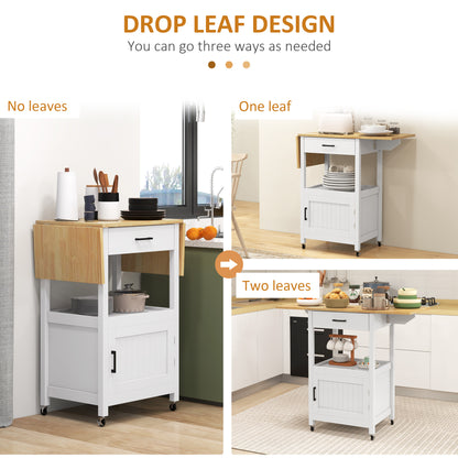 Foldable Kitchen Island with Storage Drawer, Wood Top Coffee Cart on Wheels, Kitchen Cart with Cabinet, White Kitchen Islands & Kitchen Carts   at Gallery Canada