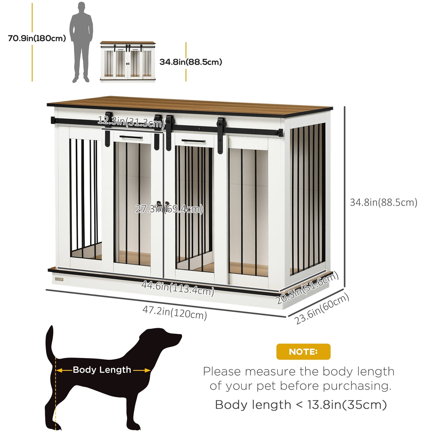 Wooden Dog Crate Furniture with Divider, TV Stand, 2 Rooms, Sliding Doors, White Houses, Kennels & Pens White  at Gallery Canada