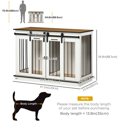 Wooden Dog Crate Furniture with Divider, TV Stand, 2 Rooms, Sliding Doors, White Houses, Kennels & Pens White  at Gallery Canada