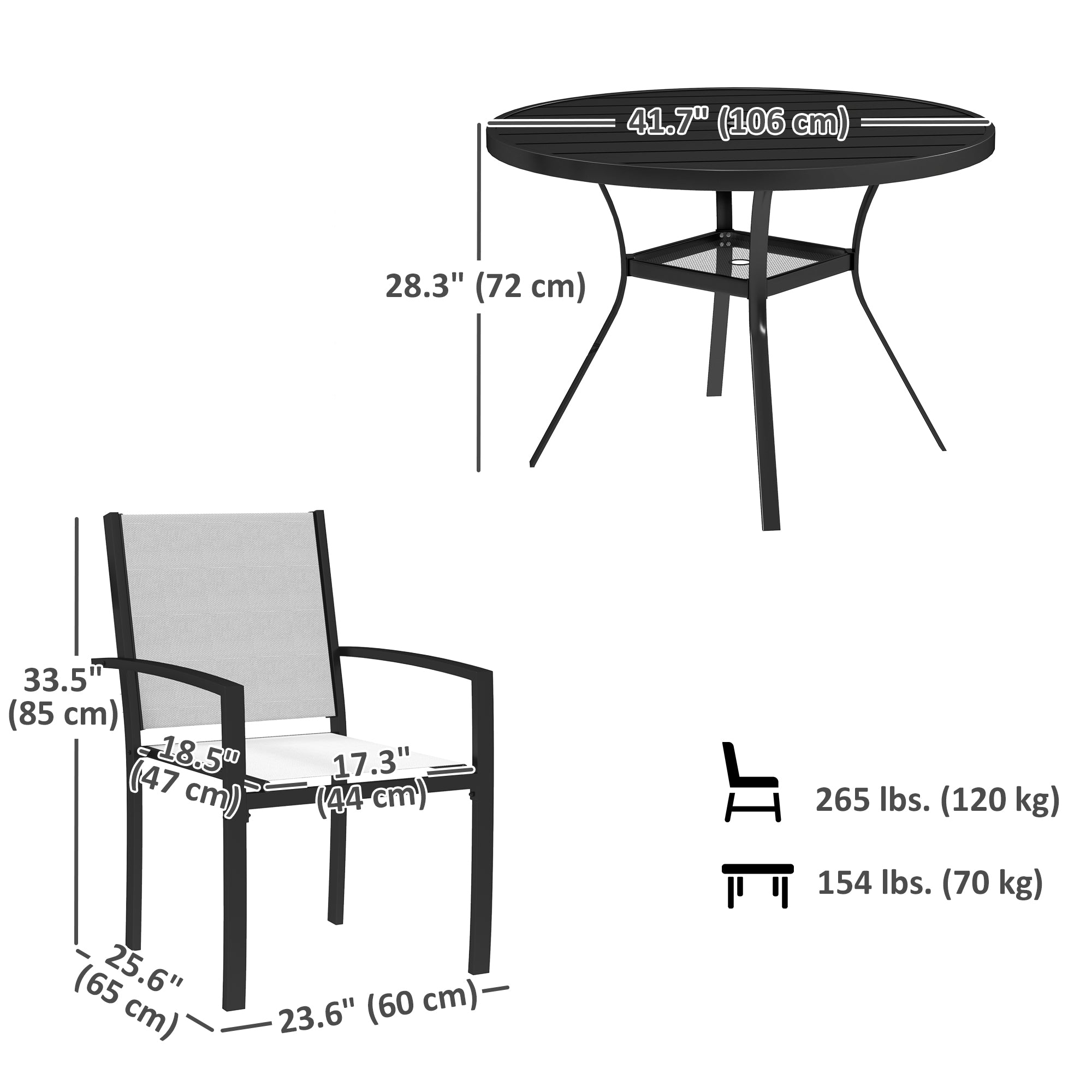 5 Piece Outdoor Dining Set with Round Table and 4 Stackable Chairs, for Backyard, Lawn, Deck, Balcony, Pool Side Outdoor Dining Sets at Gallery Canada