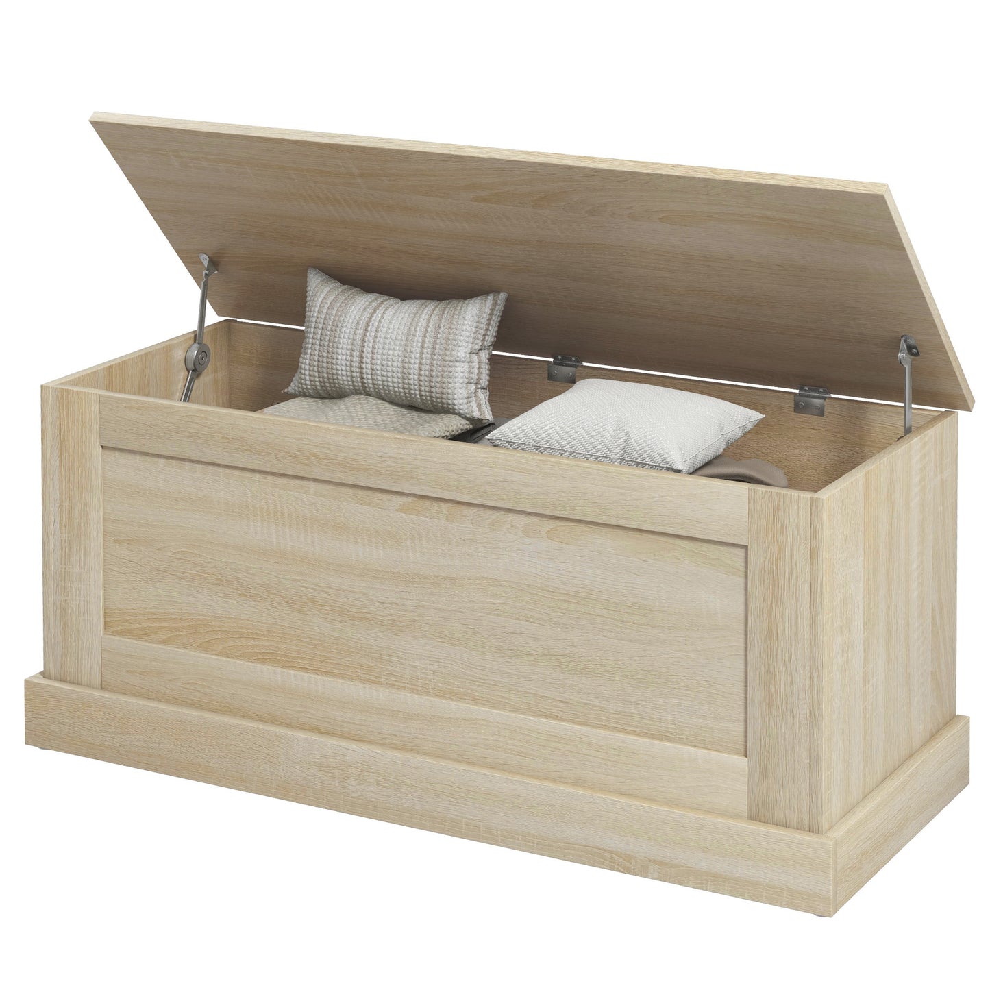 39.4 Inches Storage Chest, Storage Trunk with Safety Hinge, Wooden Toy Box for Living Room, Natural Wood Grain Storage Cabinets   at Gallery Canada