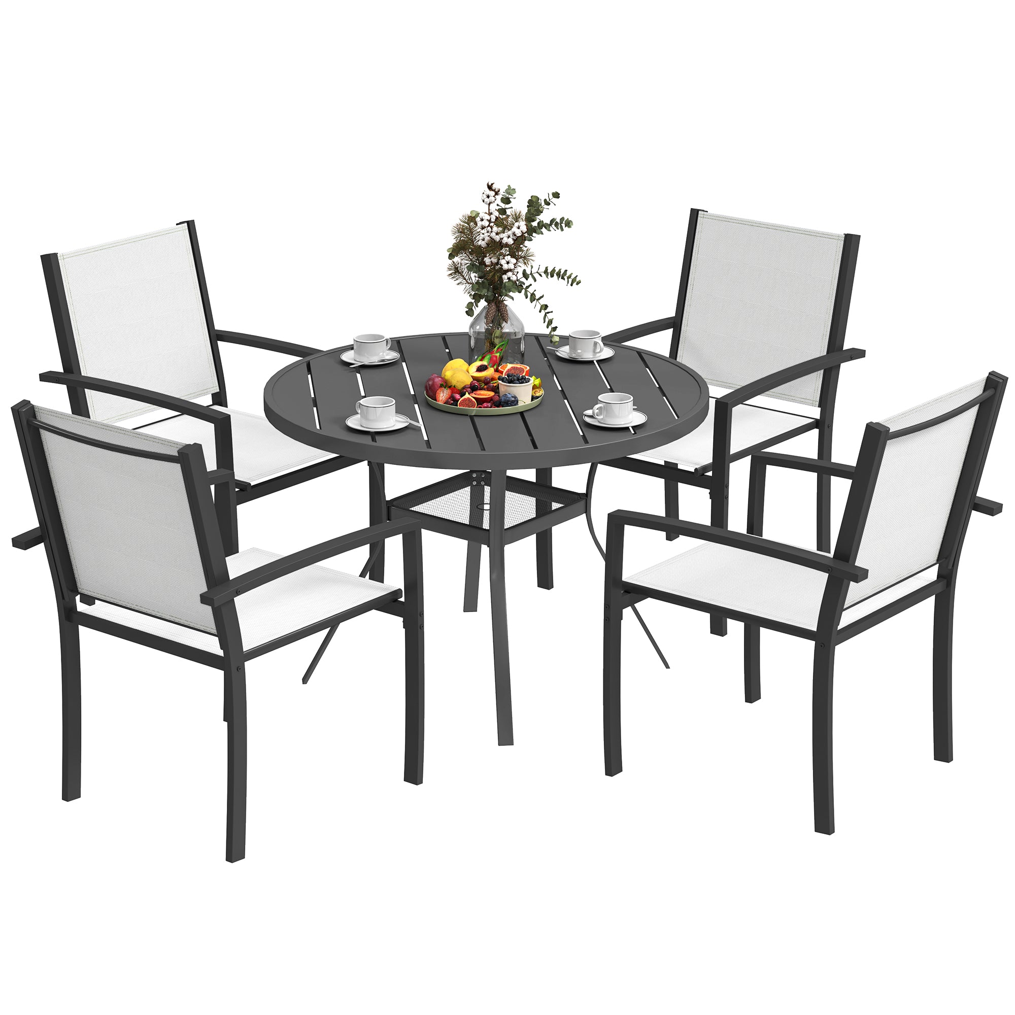5 Piece Outdoor Dining Set with Round Table and 4 Stackable Chairs, for Backyard, Lawn, Deck, Balcony, Pool Side Outdoor Dining Sets Multi Colour at Gallery Canada