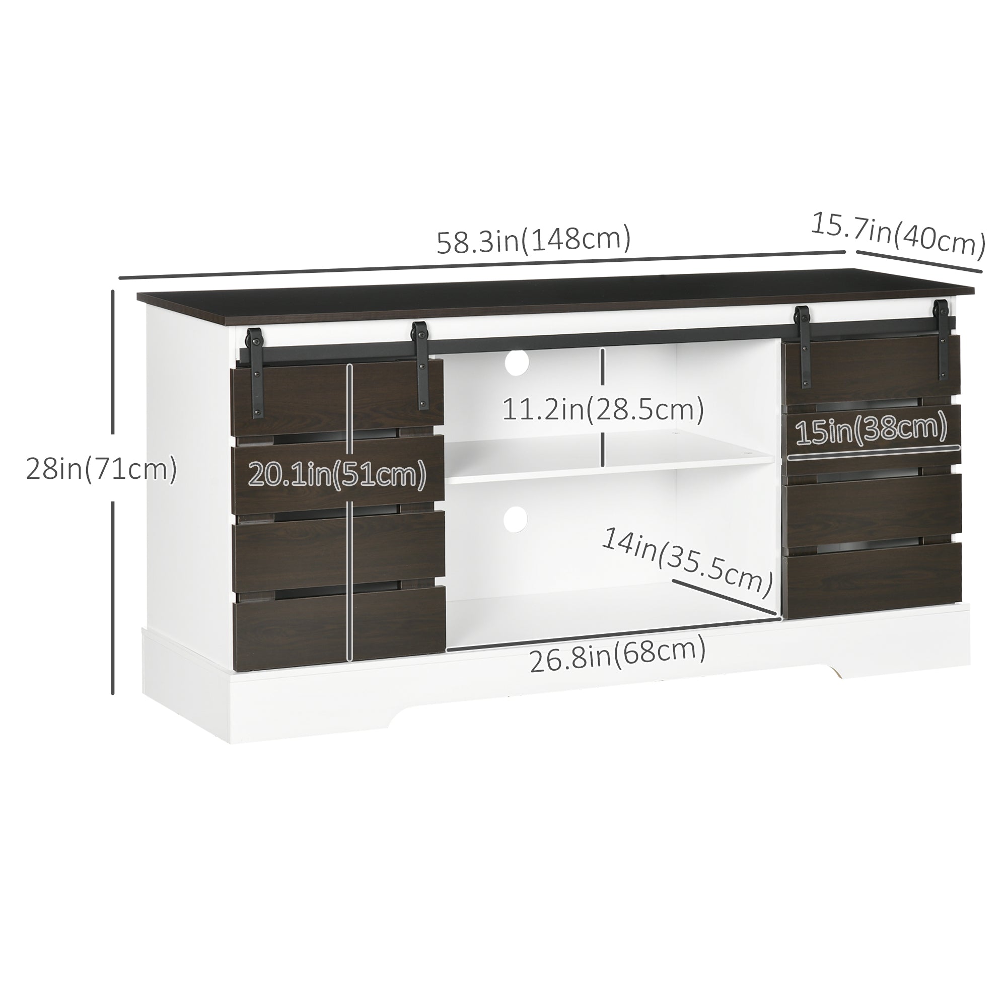 TV Stand for TVs up to 55 Inches, TV Unit with Shelves, Sliding Doors for Living Room, 58.3