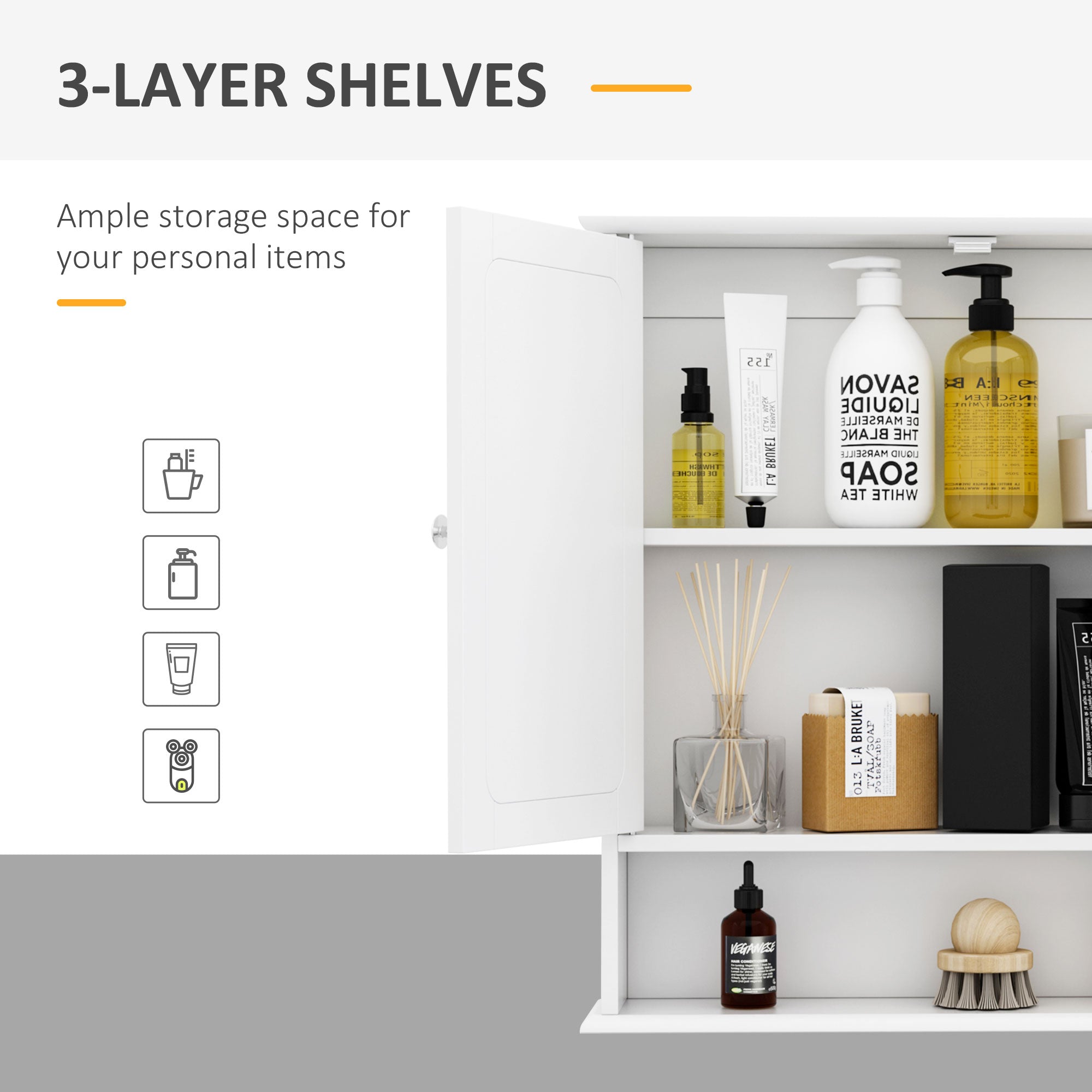 Medicine Cabinet, Wall-Mounted Bathroom Mirror Cabinet with Double Doors, Open Shelf, and Adjustable Shelf, Modern Bathroom Wall Cabinet, White Mirror Medicine Cabinets at Gallery Canada