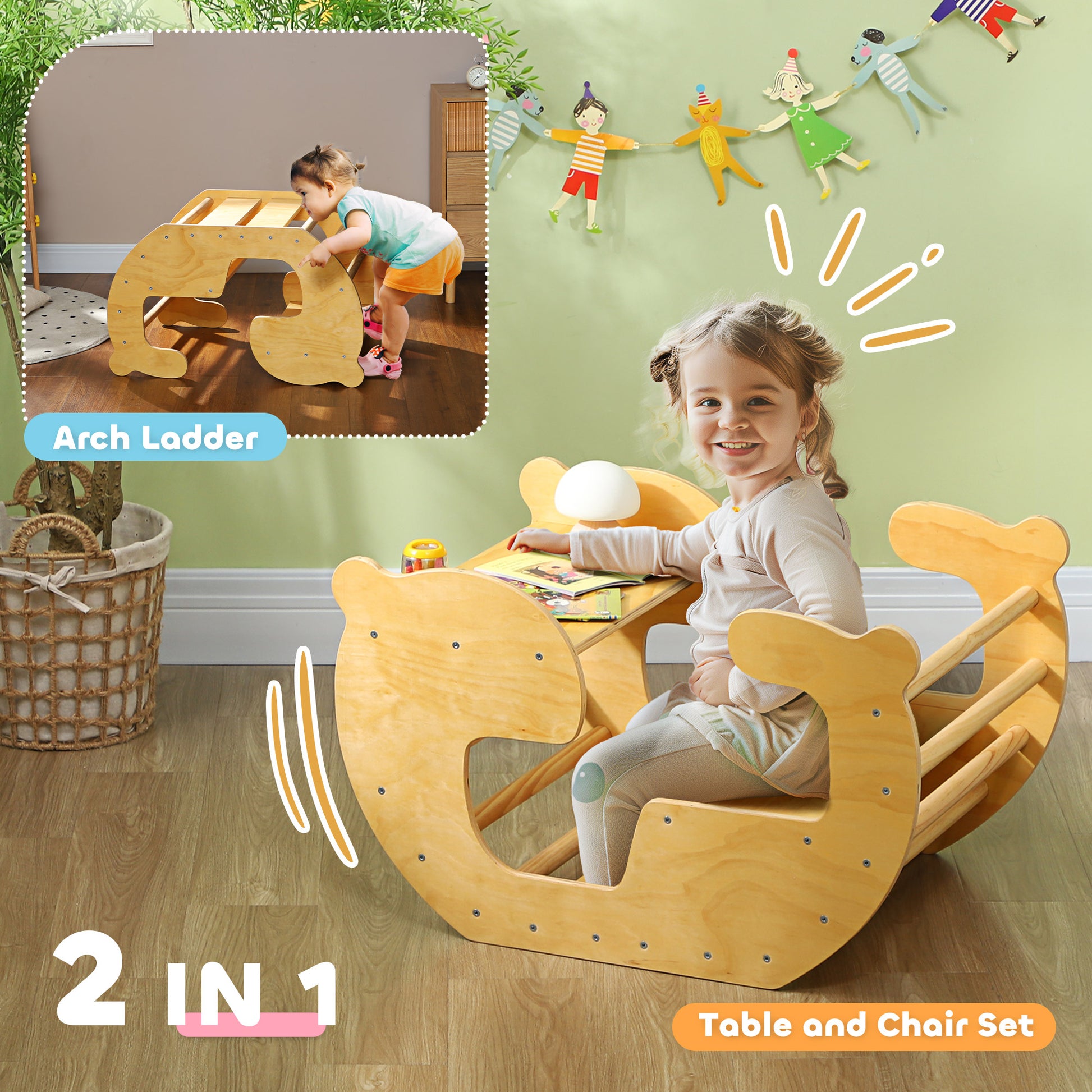 2 in 1 Wooden Toddler Climbing Toy Indoor, Kids Table and Chair Set Baby Gym & Playmats   at Gallery Canada