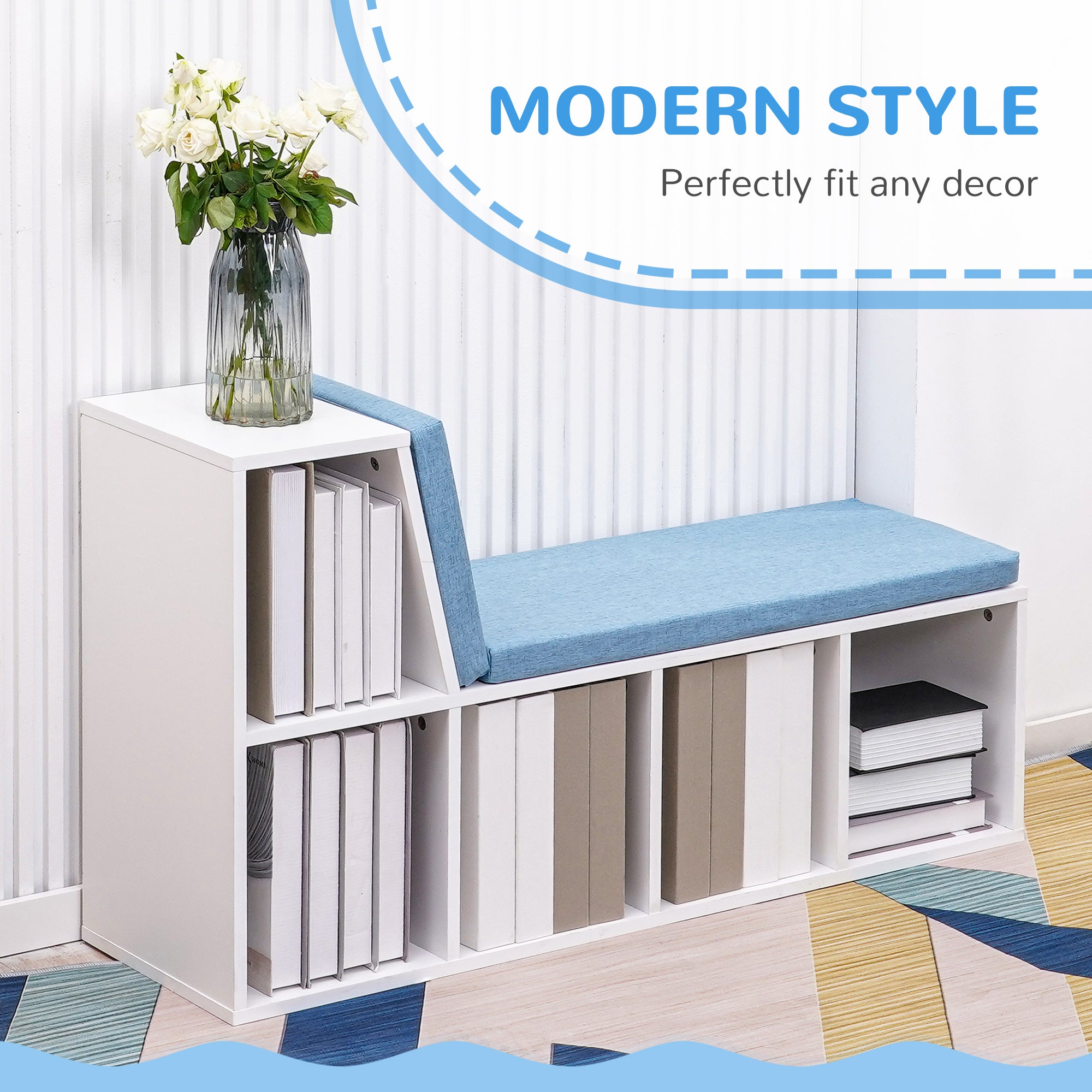 Multi-Purpose Bookshelf with 5 Cubes, 5-Cubby Bookcase with Cushioned Reading Nook and Storage Shelves, Blue Small Bookshelves at Gallery Canada