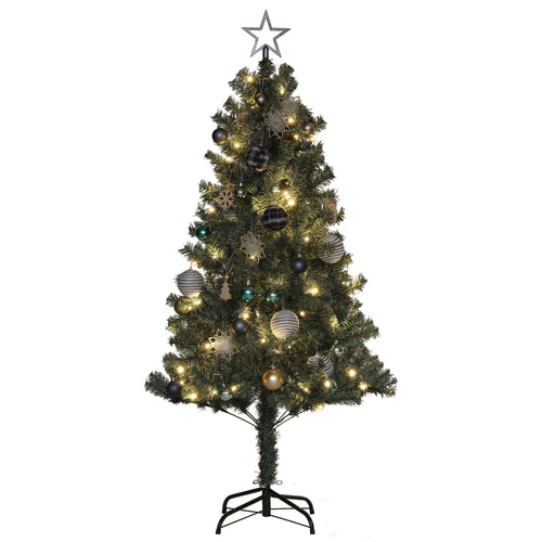 5ft Artificial Prelit Christmas Tree with 150 Warm White LED Lights, Pre Decorated Xmas Tree for Home Office Holiday