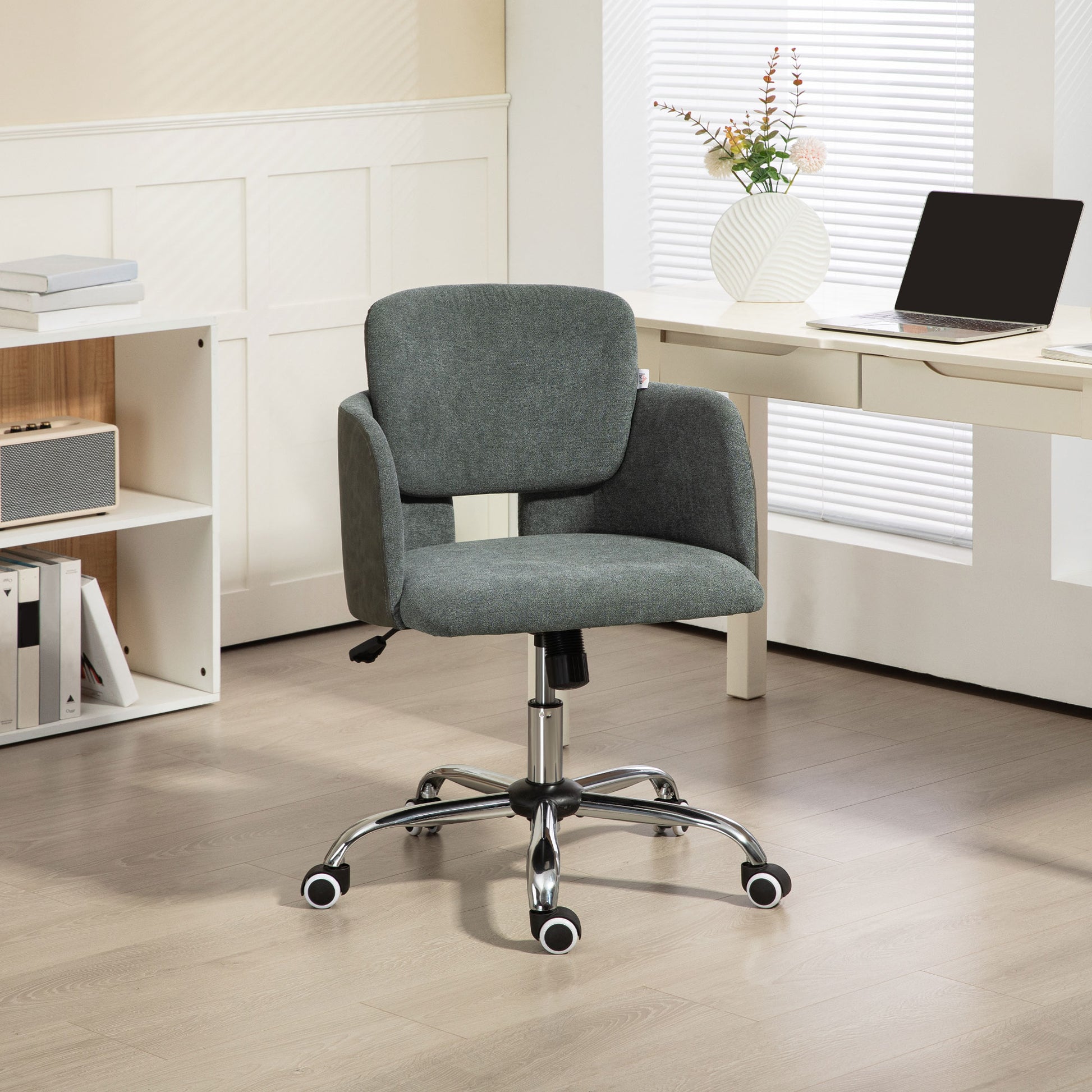 Small Desk Chair, Height Adjustable Fabric Office Chair with Swivel Wheels, Tilt Function, Computer Chair, Grey Task Chairs   at Gallery Canada