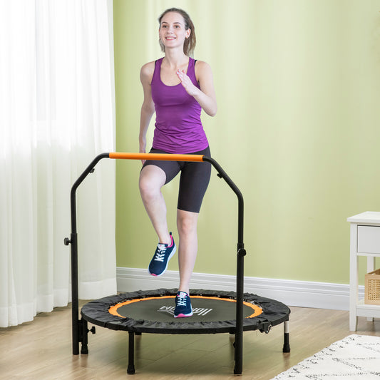 40" Foldable Mini Fitness Trampoline, with Adjustable Foam Handle, Orange Trampolines at Gallery Canada