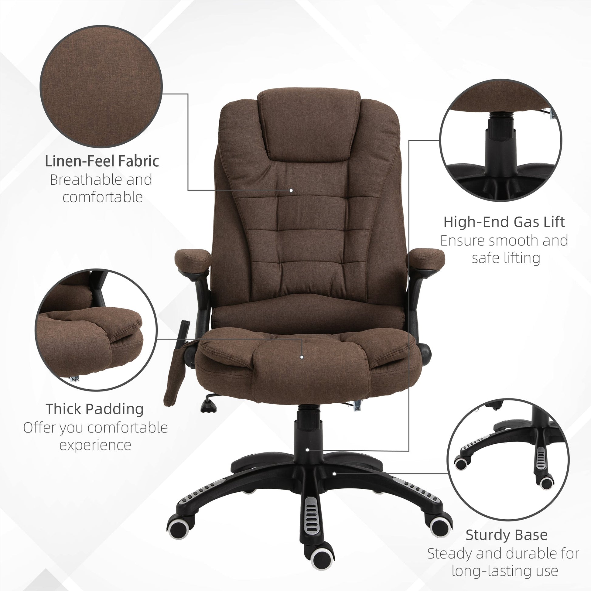 6 Point Vibrating Massage Office Chair High Back Executive Chair with Reclining Back, Swivel Wheels, Brown Massage Chairs   at Gallery Canada