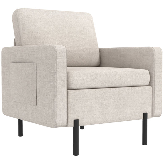 Armchair, Fabric Accent Chair, Modern Living Room Chair with Metal Legs, 2 Side Pockets for Bedroom, Cream Accent Chairs Cream  at Gallery Canada