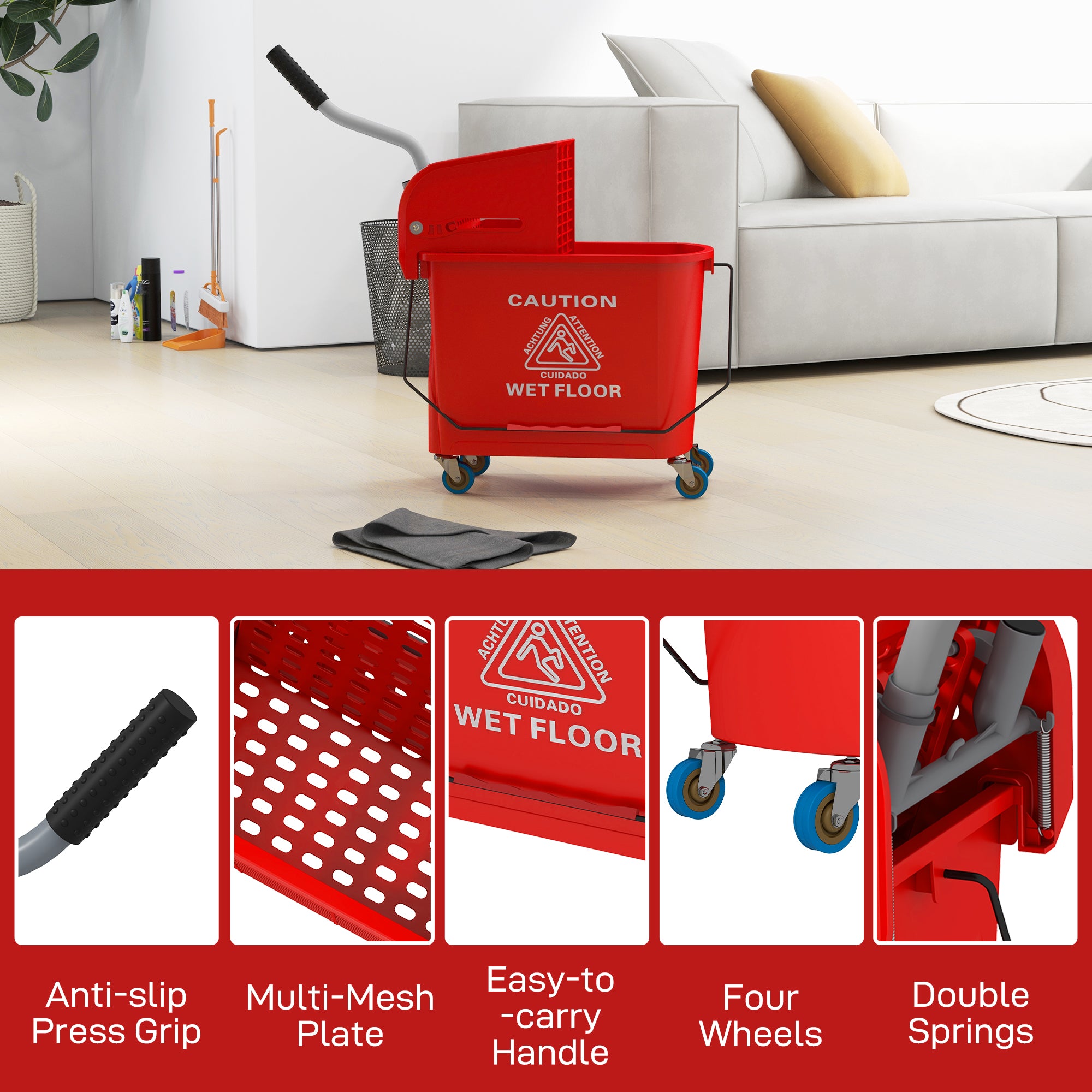 Mop Bucket with Wringer, Mop Bucket on Wheels for Floor Cleaning, 5 Gallon, Separate Dirty and Clean Water, Red Household Supplies at Gallery Canada