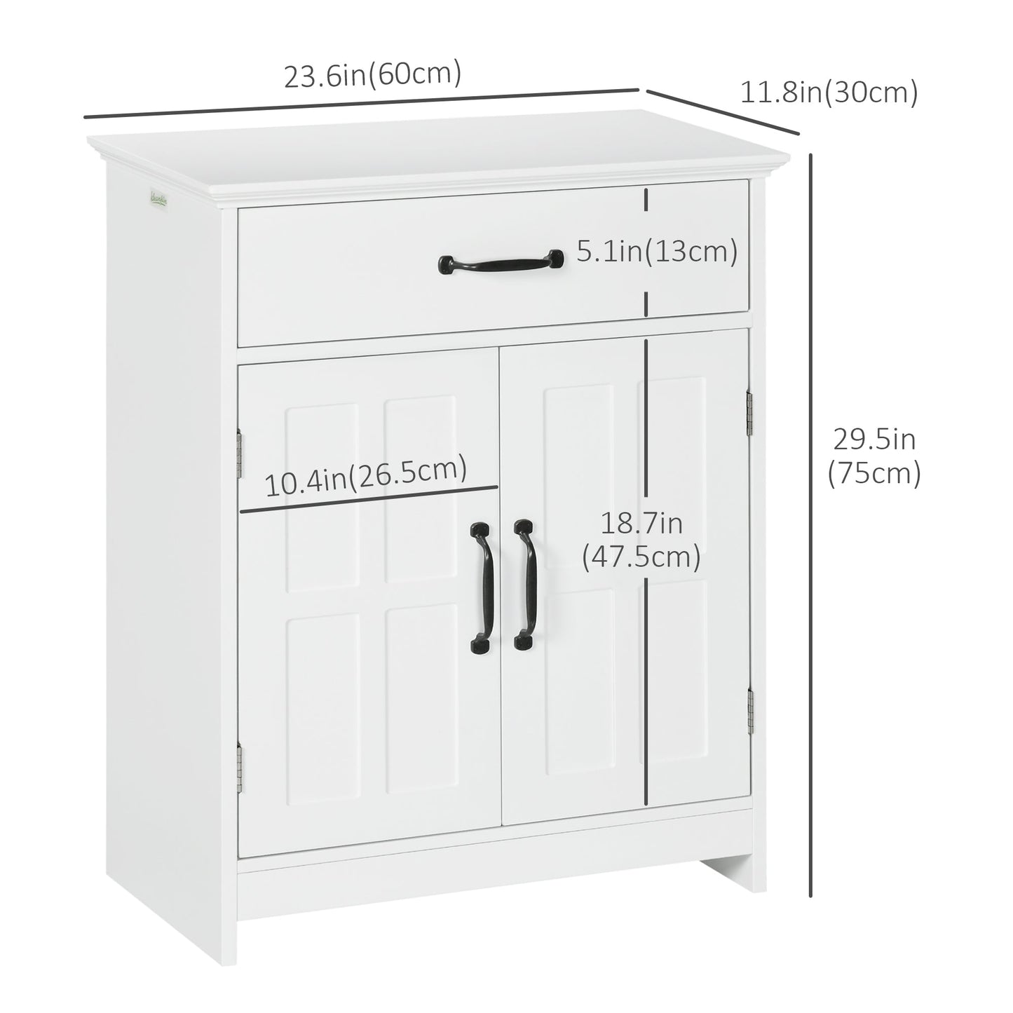 Bathroom Storage, Bathroom Cabinet with 2 Doors, Adjustable Shelves for Living Room Kitchen, 23.6"x11.8"x29.5", White Bathroom Cabinets   at Gallery Canada