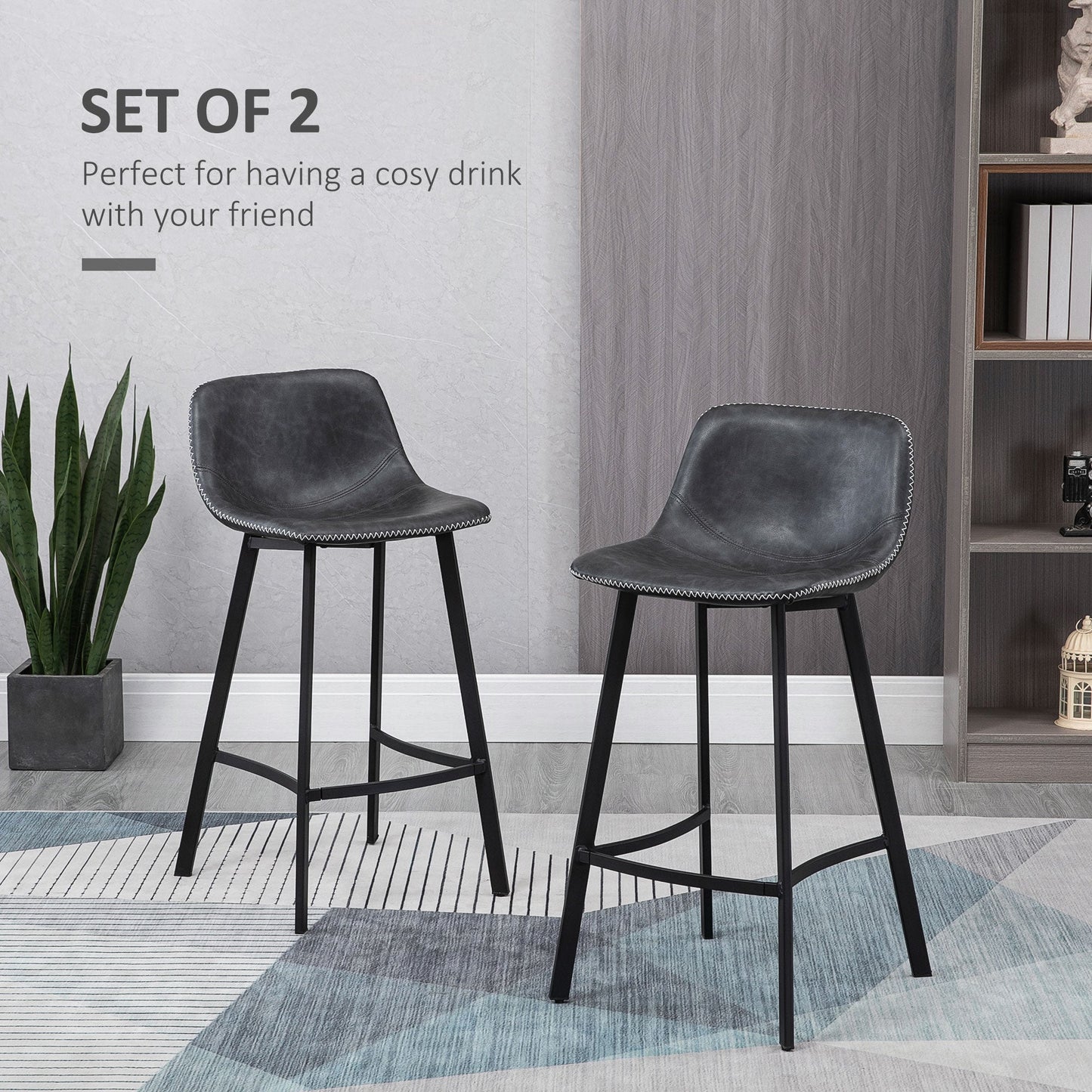 Counter Height Stools Set of 2, Upholstered Kitchen Stool with Back and Steel Legs Bar Stools   at Gallery Canada