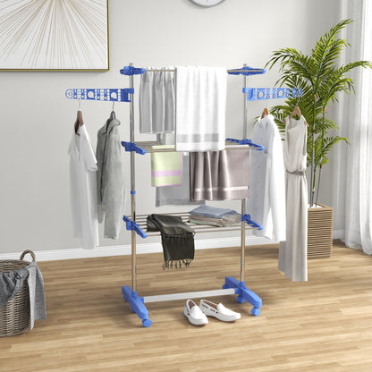 Stainless Steel 3-Tier Collapsible Clothes Drying Rack with Wheels, Blue Bath Accessories   at Gallery Canada