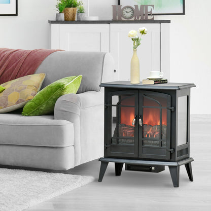 Electric Fireplace Stove, Freestanding Indoor Heater with Realistic Flame Effect, Adjustable Temperature and Overheat Protection, Black Electric Fireplaces   at Gallery Canada