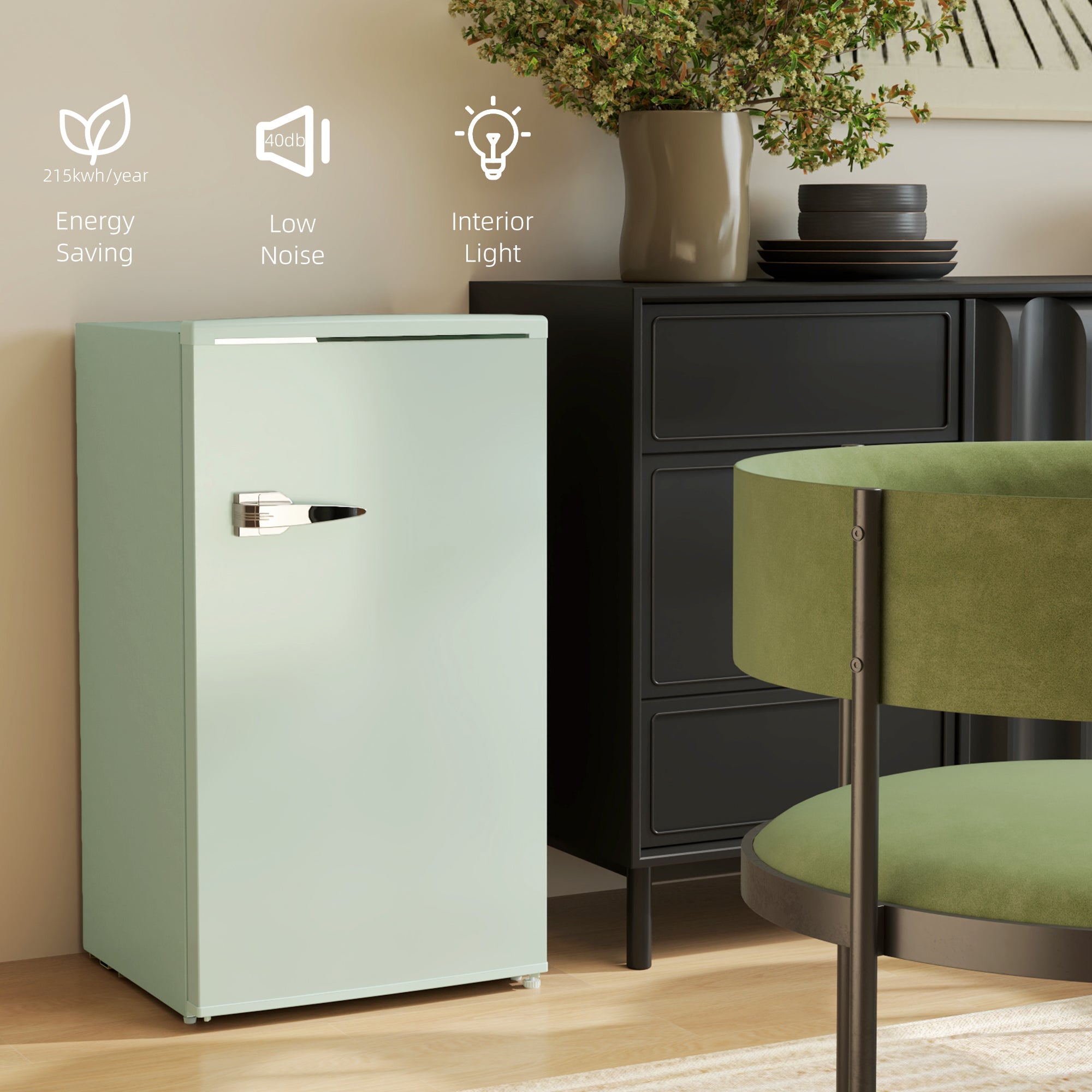 Retro Mini Fridge, 3.1 Cu. Ft Single Door Compact Refrigerator with Adjustable Thermostat, 2 Glass Shelves, Green Small Kitchen Appliances at Gallery Canada