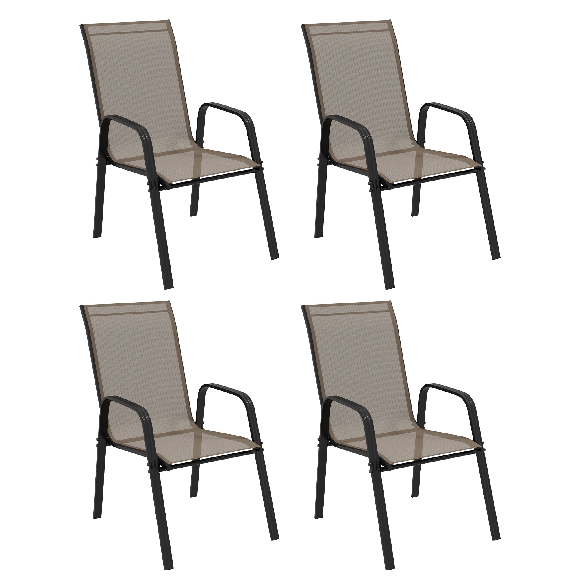 Set of 4 Outdoor Dining Chairs, Heavy Duty Stackable Patio Dining Set with Armrests for Balcony Garden, Grey Patio Chairs at Gallery Canada