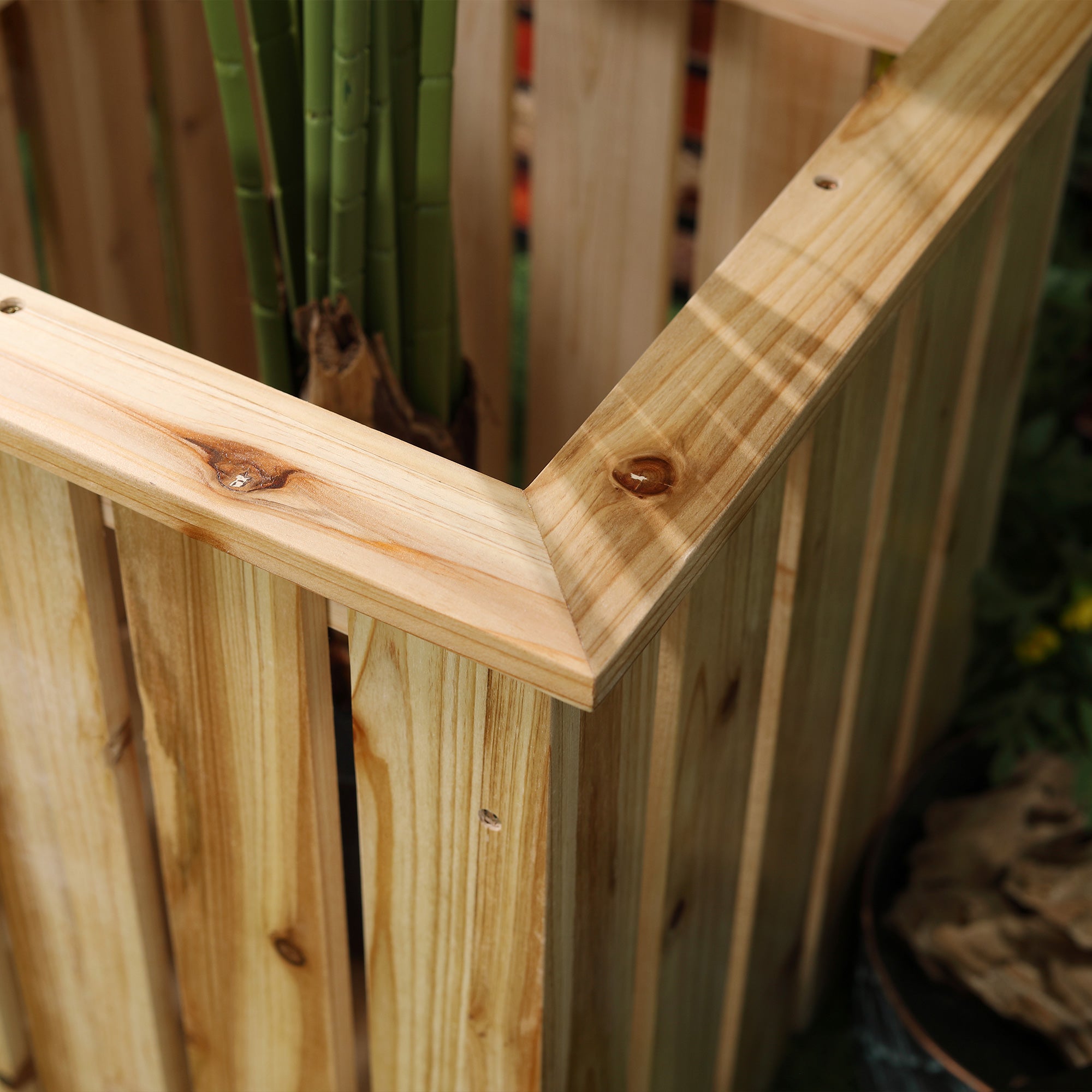 Outdoor Wooden Garden Stool Bench with 2 Planters, Natural Wood Outdoor Benches   at Gallery Canada