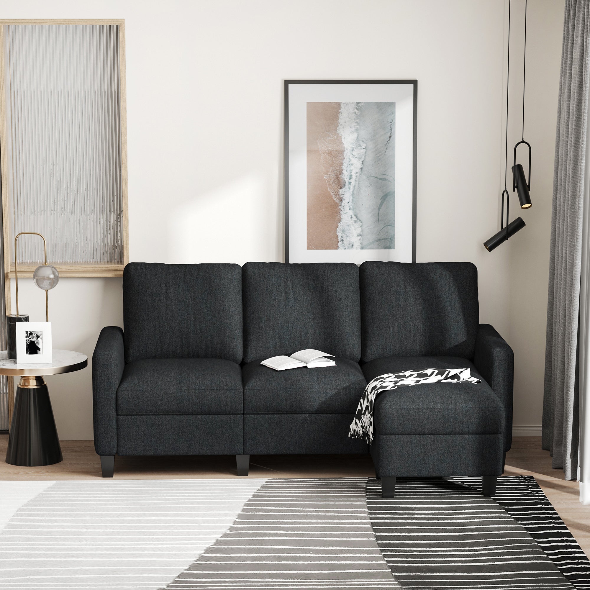 L-Shape Sofa, Modern Sectional Couch with Ottoman, Corner Sofa for Living Room, Dark Grey Sofas & Reclining Chairs at Gallery Canada