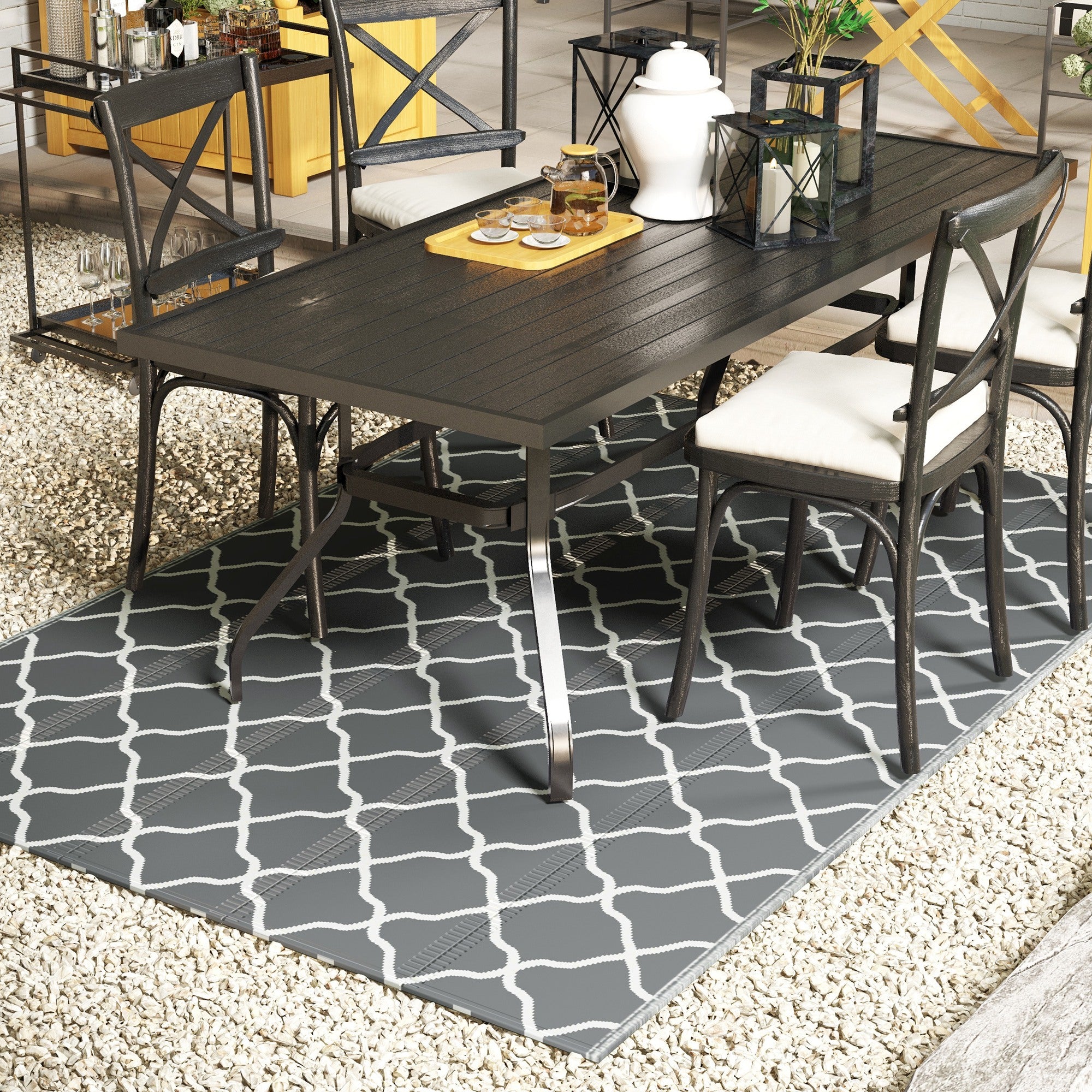 Waterproof Outdoor Rug, 6' x 9' RV Rug Reversible Mat for Backyard, Deck, Picnic, Beach, Camping, Grey &; White Net Outdoor Reversible Rugs at Gallery Canada
