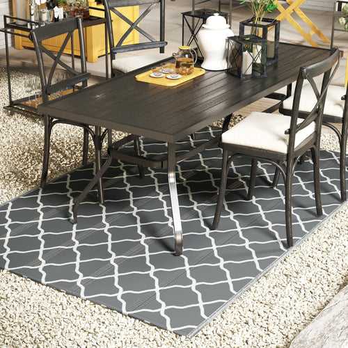 Waterproof Outdoor Rug, 6' x 9' RV Rug Reversible Mat for Backyard, Deck, Picnic, Beach, Camping, Grey &; White Net