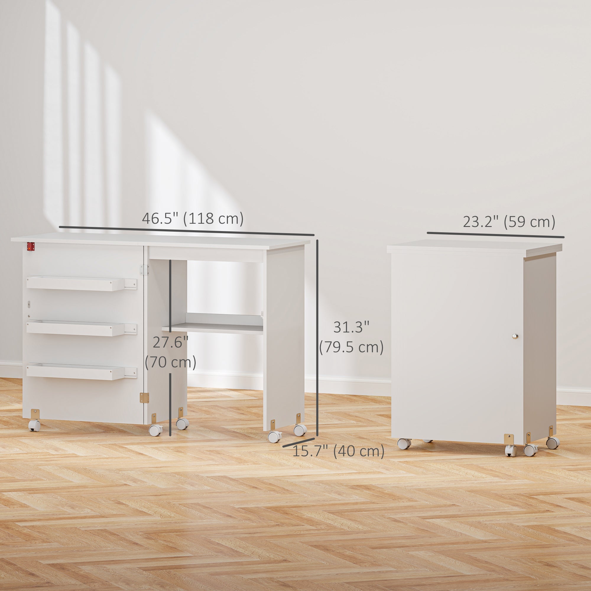 Sewing Machine Cabinet, Folding Sewing Table with Storage Shelf, Bins and Lockable Wheels for Small Space, White Storage Cabinets at Gallery Canada