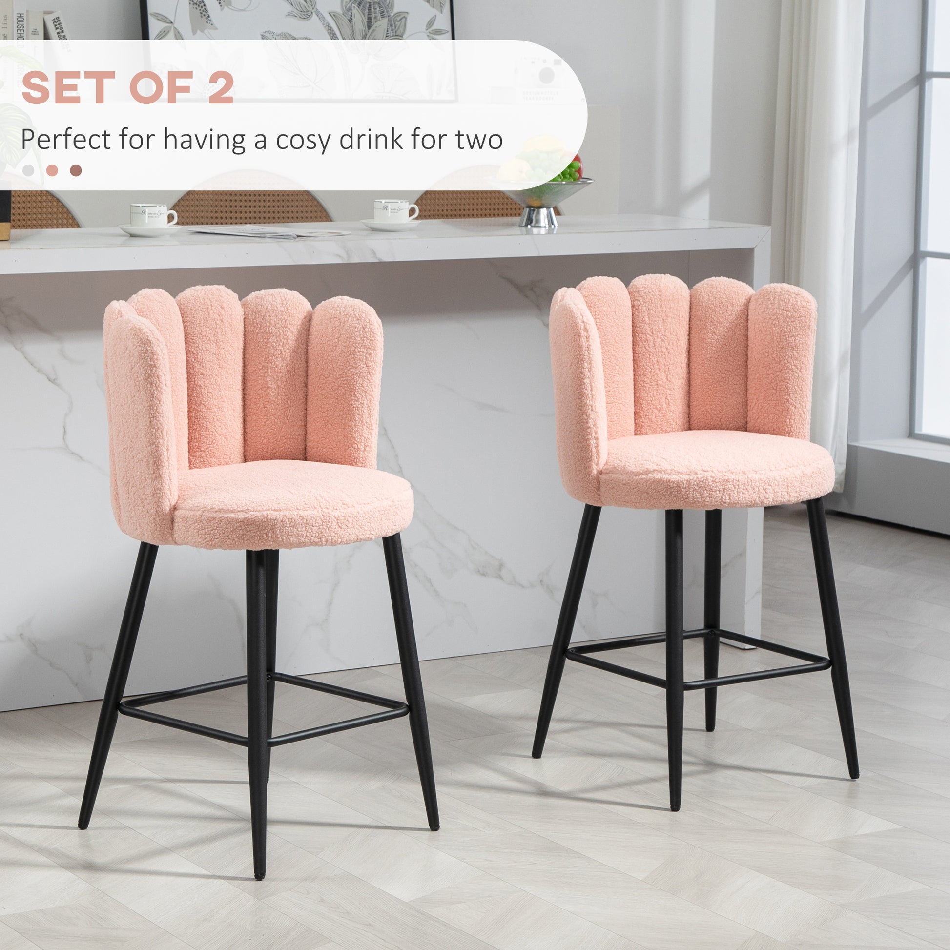 Faux Cashmere Bar Stools Set of 2 Counter Height Bar Stools with Back for Home Kitchen, 20.5"x19.7"x36.6", Pink Bar Stools   at Gallery Canada