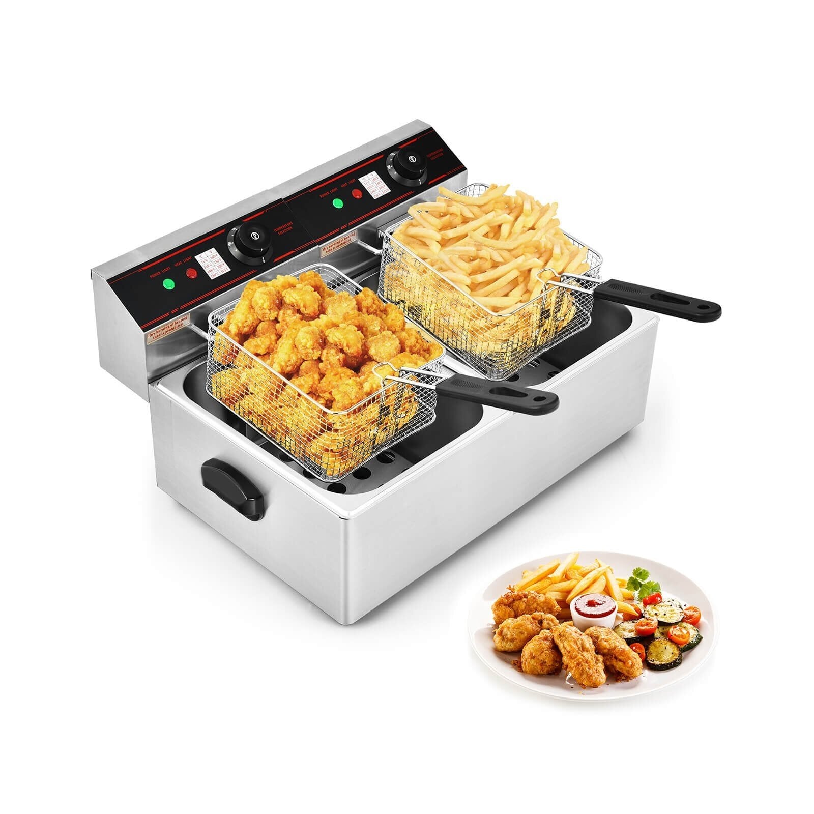 3400W Dual Tank Electric Countertop Deep Fryer, Silver Air Fryers   at Gallery Canada