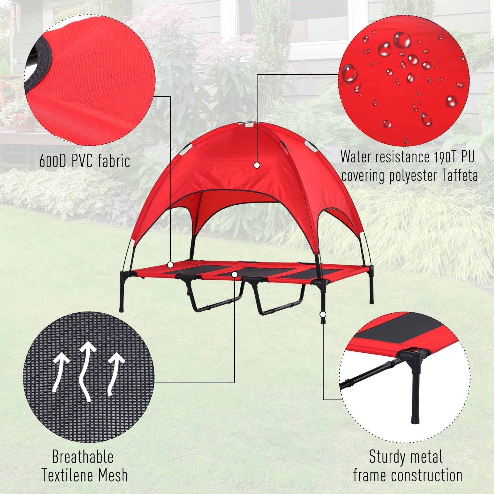 Elevated Pet Bed Dog Cot Portable Outdoor&;Indoor Cot Tent Canopy Shelter Instant Red Elevated Dog Beds   at Gallery Canada