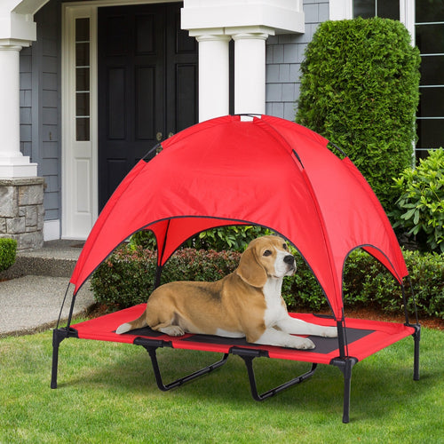 Elevated Pet Bed Dog Cot Portable Outdoor&;Indoor Cot Tent Canopy Shelter Instant Red