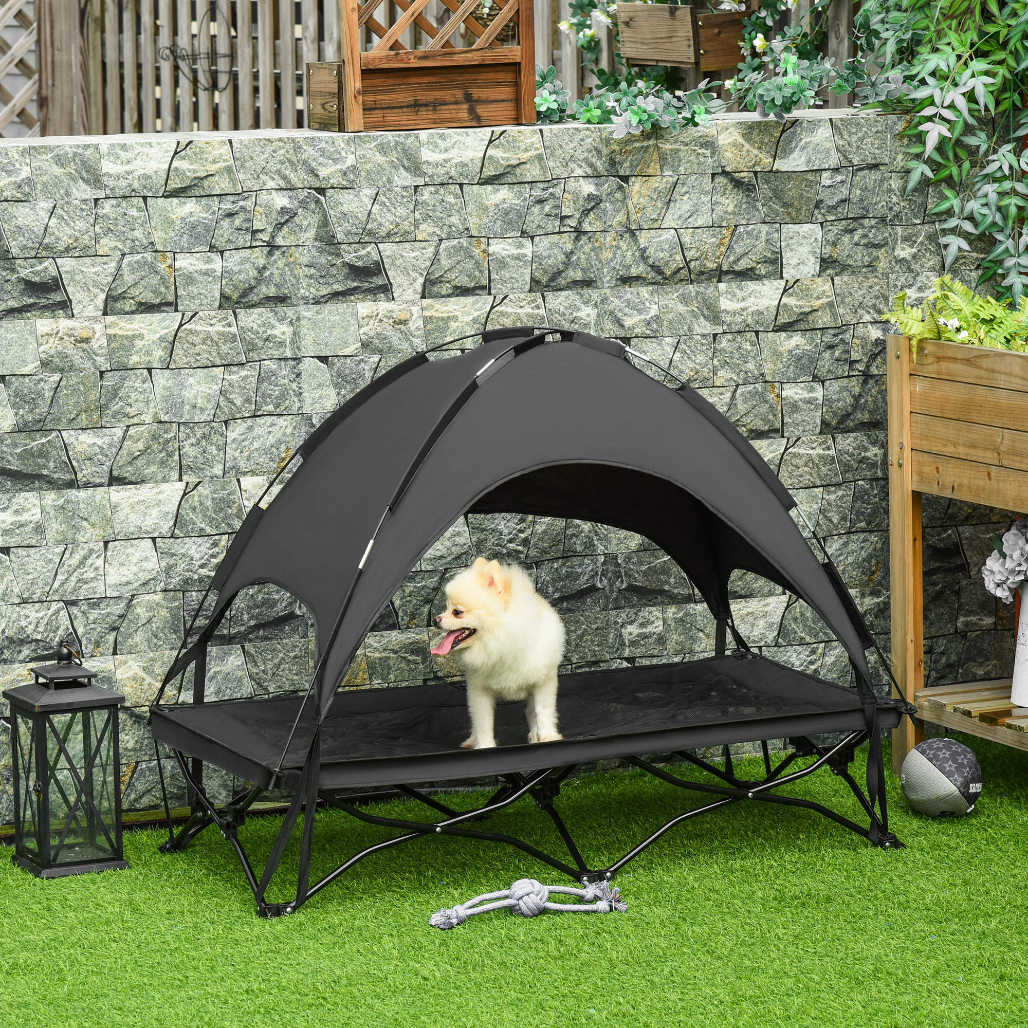 Portable Elevated Pet Cot with UV Canopy, Foldable Bed for Large/Medium Dogs, Black Elevated Dog Beds   at Gallery Canada