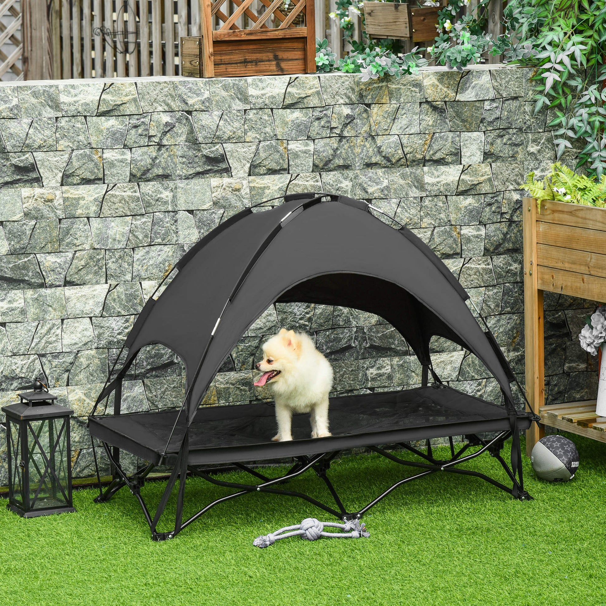 Portable Elevated Pet Cot with UV Canopy, Foldable Bed for Large/Medium Dogs, Black Elevated Dog Beds   at Gallery Canada