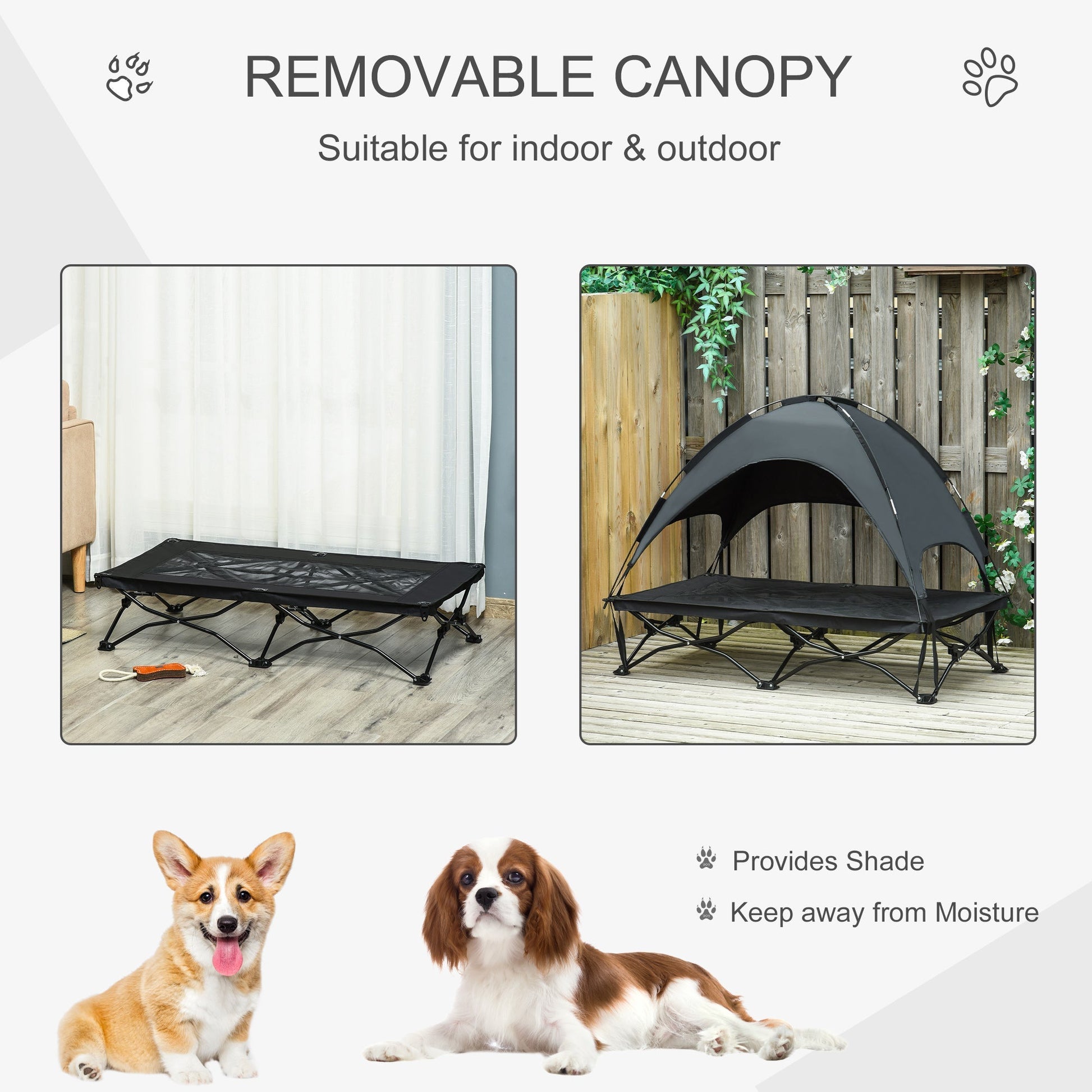 Portable Elevated Pet Cot with UV Canopy, Foldable Bed for Large/Medium Dogs, Black Elevated Dog Beds   at Gallery Canada