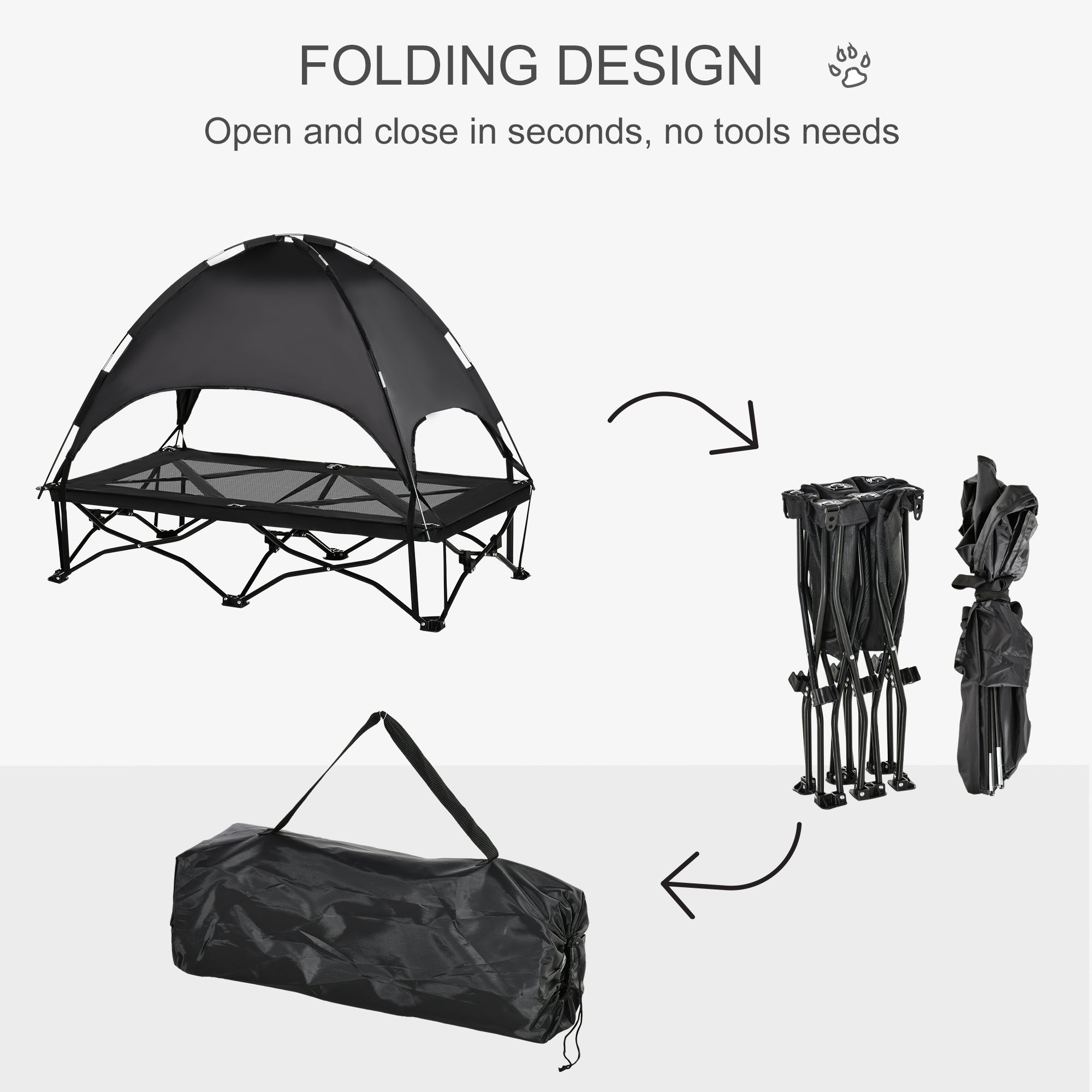 Portable Elevated Pet Cot with UV Canopy, Foldable Bed for Large/Medium Dogs, Black Elevated Dog Beds   at Gallery Canada