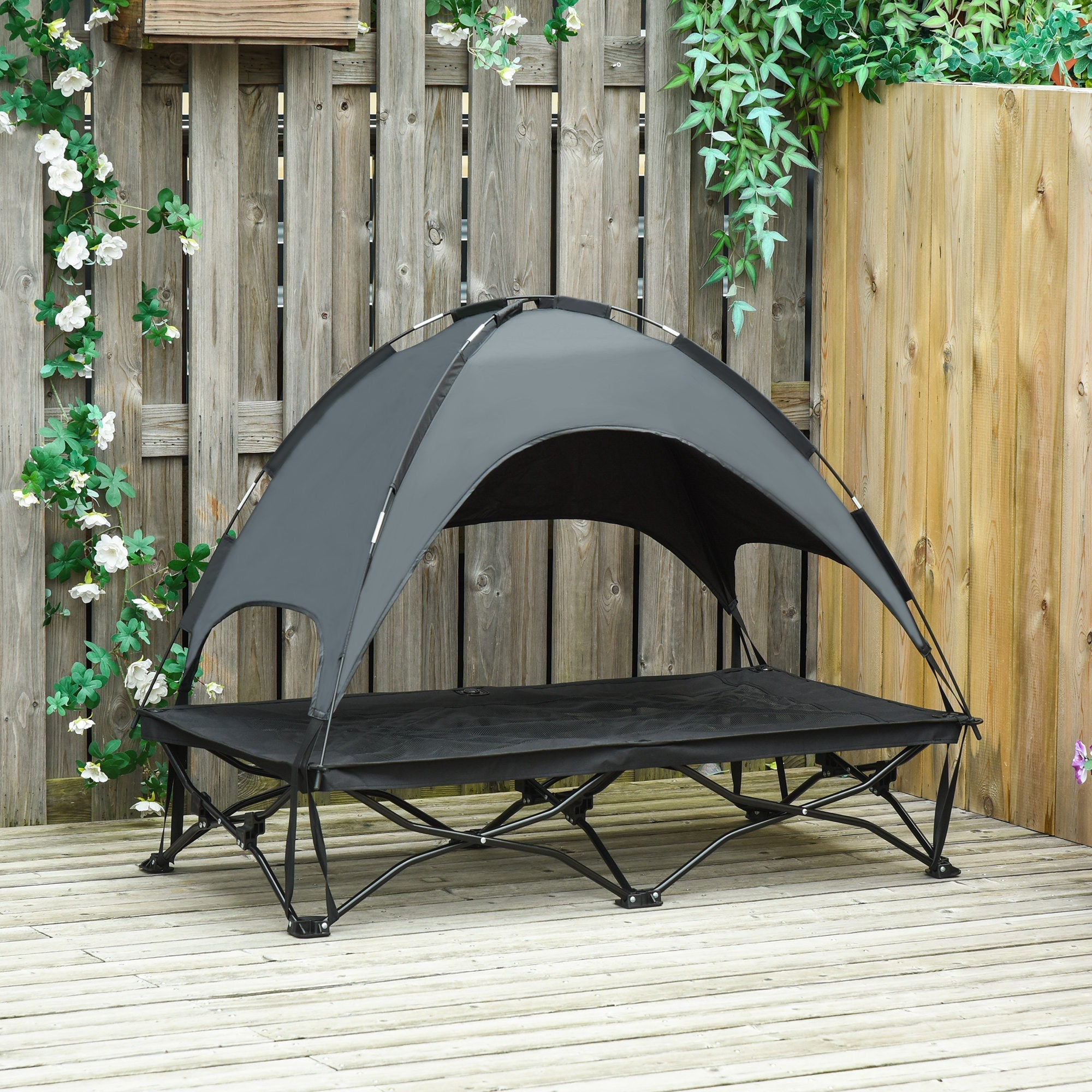 Portable Elevated Pet Cot with UV Canopy, Foldable Bed for Large/Medium Dogs, Black Elevated Dog Beds   at Gallery Canada