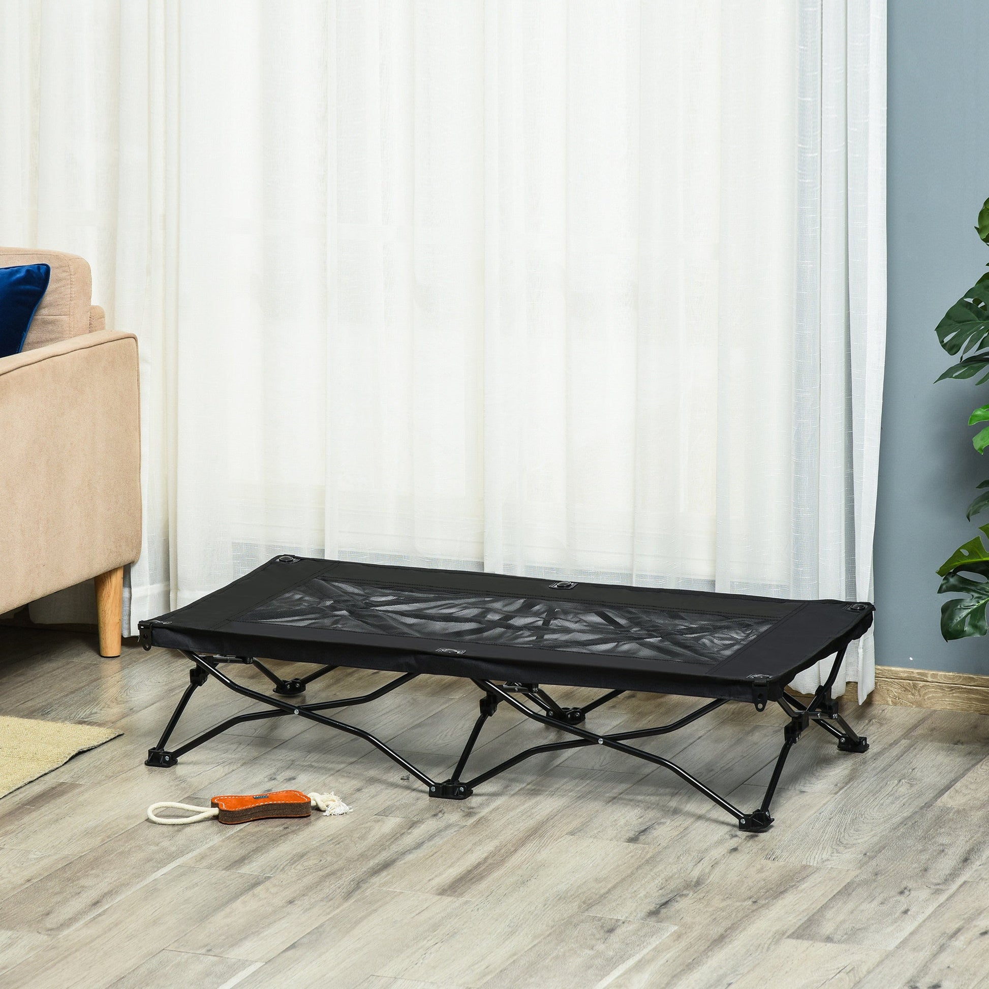 Portable Elevated Pet Cot with UV Canopy, Foldable Bed for Large/Medium Dogs, Black Elevated Dog Beds   at Gallery Canada