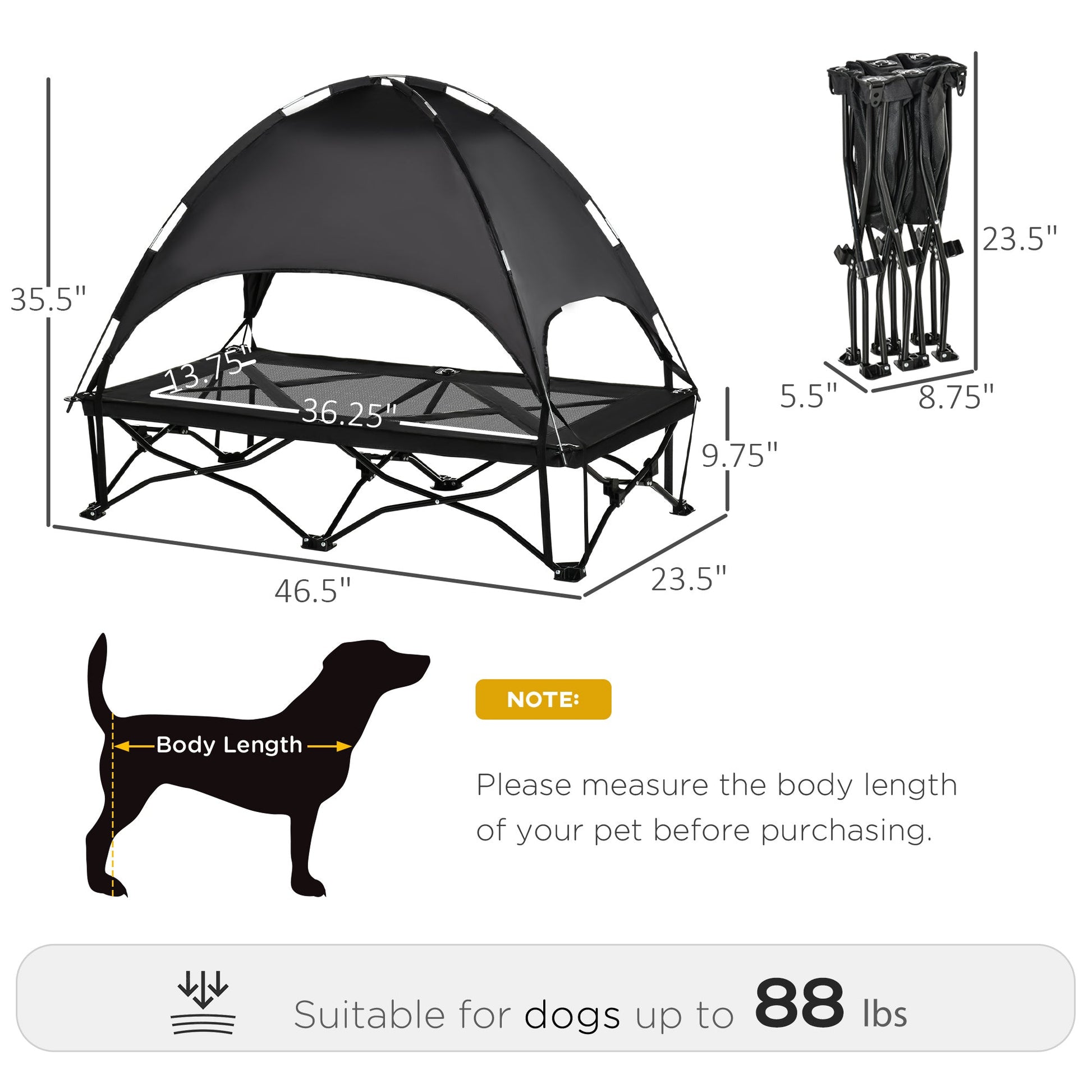 Portable Elevated Pet Cot with UV Canopy, Foldable Bed for Large/Medium Dogs, Black Elevated Dog Beds   at Gallery Canada