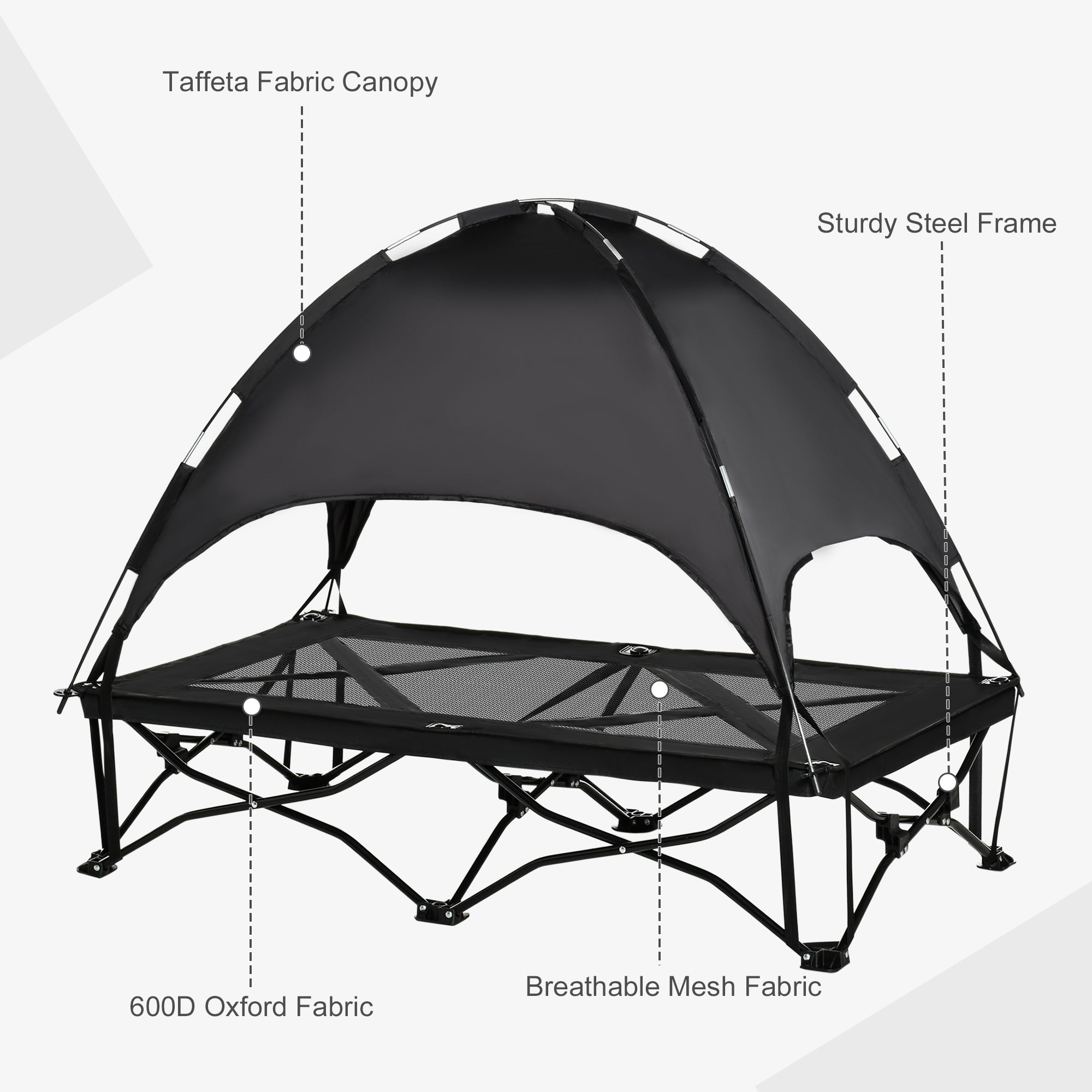 Portable Elevated Pet Cot with UV Canopy, Foldable Bed for Large/Medium Dogs, Black Elevated Dog Beds   at Gallery Canada