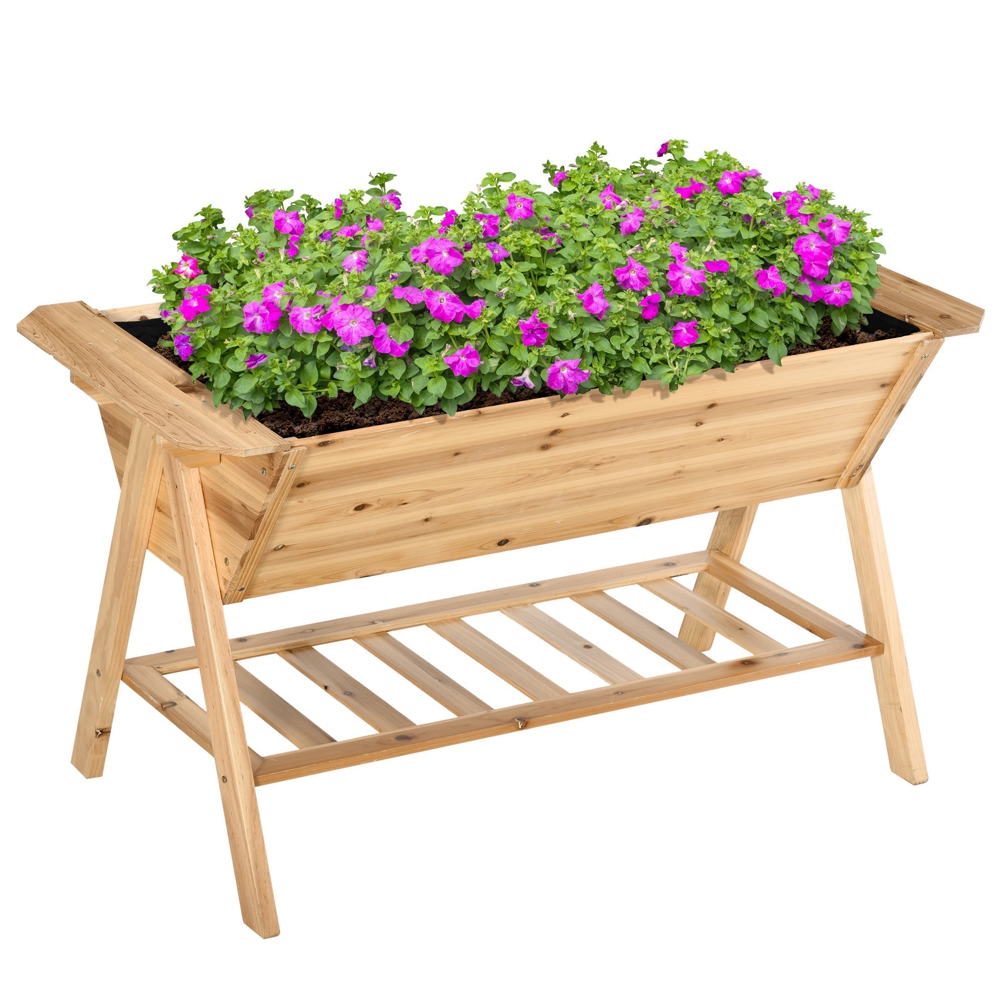 Elevated Planter Box Multi Level Planter Wooden Raised Flower Bed with Garden Shelf Plates, 58.5