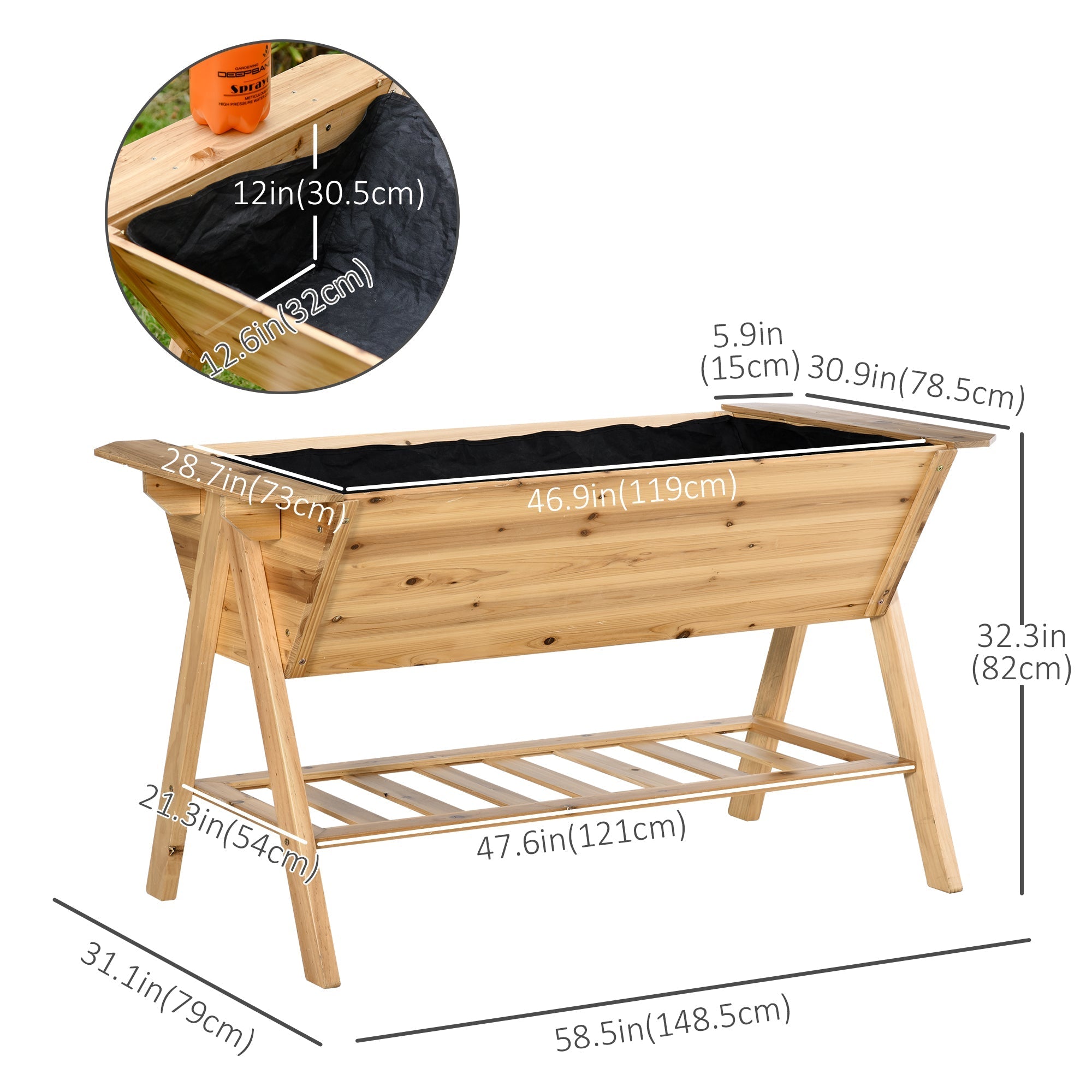 Elevated Planter Box Multi Level Planter Wooden Raised Flower Bed with Garden Shelf Plates, 58.5