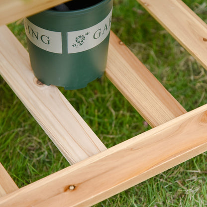 Elevated Planter Box Multi Level Planter Wooden Raised Flower Bed with Garden Shelf Plates, 58.5" x 31" x 32.25", Natural Elevated Garden Beds   at Gallery Canada