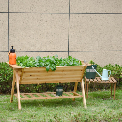 Elevated Planter Box Multi Level Planter Wooden Raised Flower Bed with Garden Shelf Plates, 58.5" x 31" x 32.25", Natural Elevated Garden Beds   at Gallery Canada