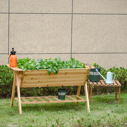 Elevated Planter Box Multi Level Planter Wooden Raised Flower Bed with Garden Shelf Plates, 58.5" x 31" x 32.25", Natural Elevated Garden Beds Natural  at Gallery Canada