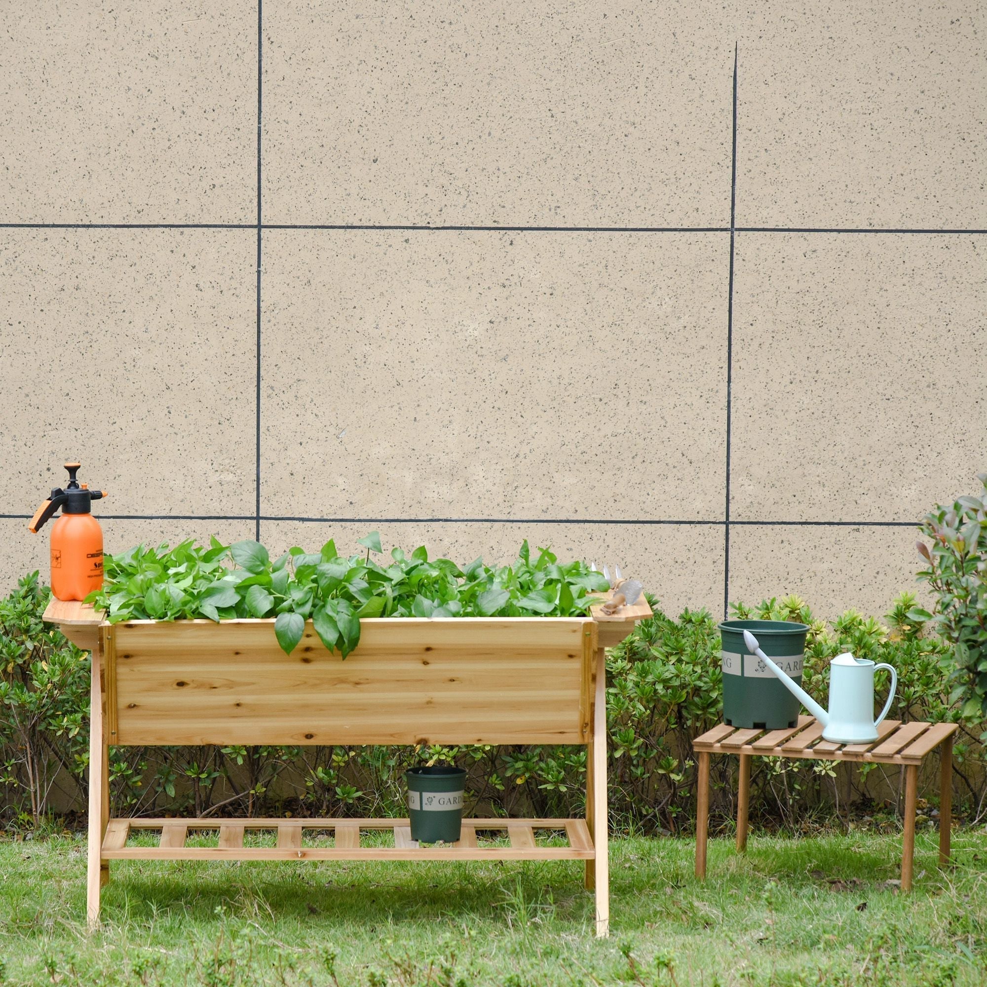 Elevated Planter Box Multi Level Planter Wooden Raised Flower Bed with Garden Shelf Plates, 58.5