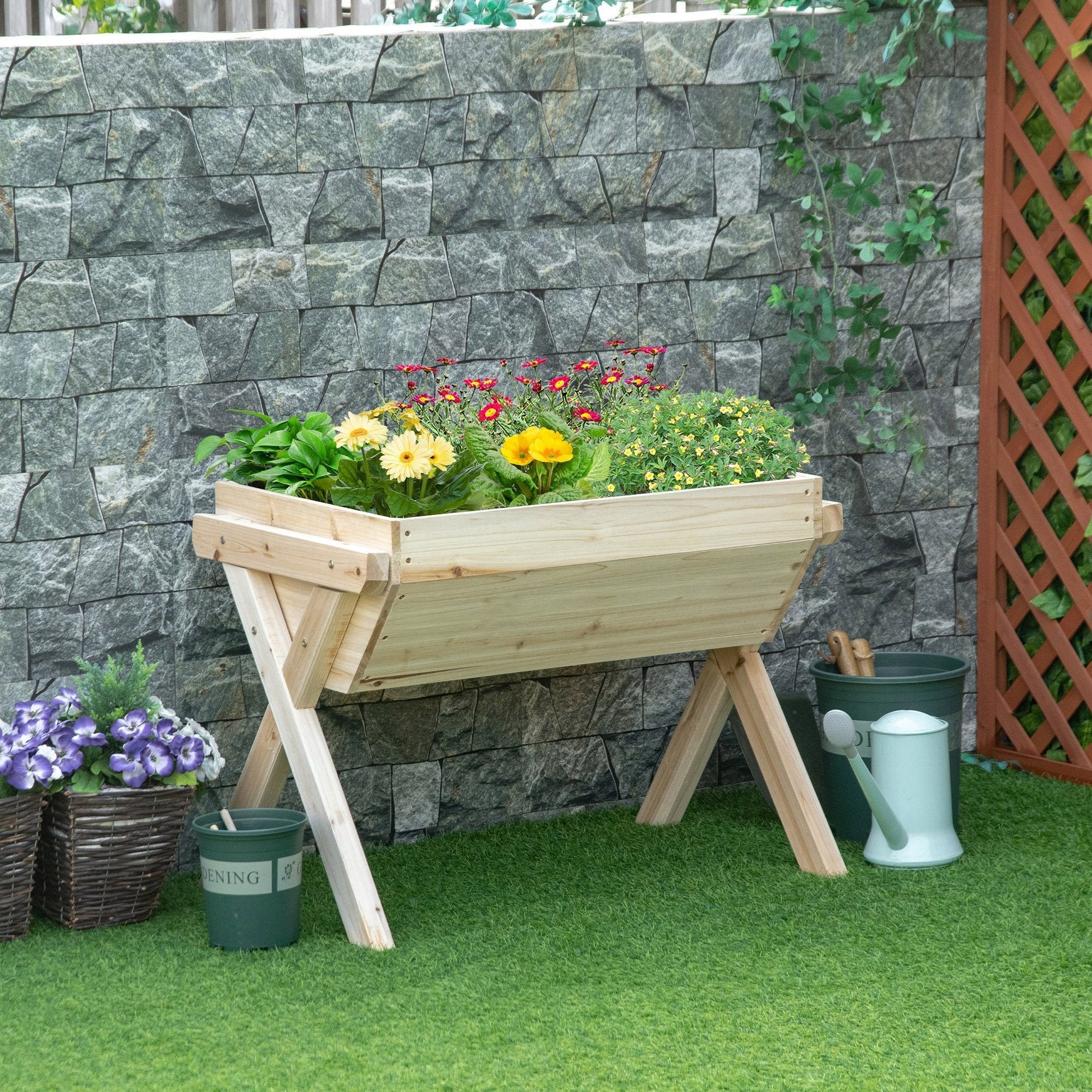 Elevated Planter Box with Legs, Wooden Raised Garden Bed with Bed Liner and Drainage Holes, for Backyard, Patio to Grow Vegetables, Herbs, and Flowers Elevated Garden Beds   at Gallery Canada