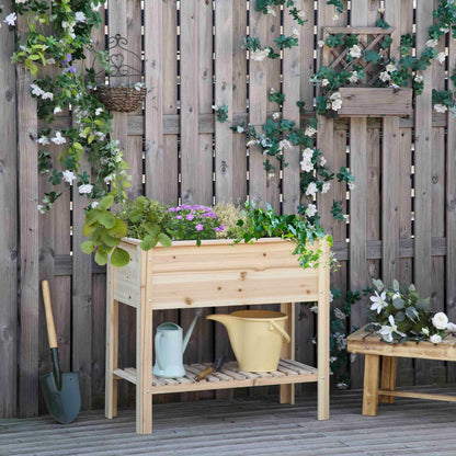 Elevated Planter Box with Storage Shelf for Flowers, Vegetables, and Herbs, 36" x 16" x 32", Natural Elevated Garden Beds   at Gallery Canada