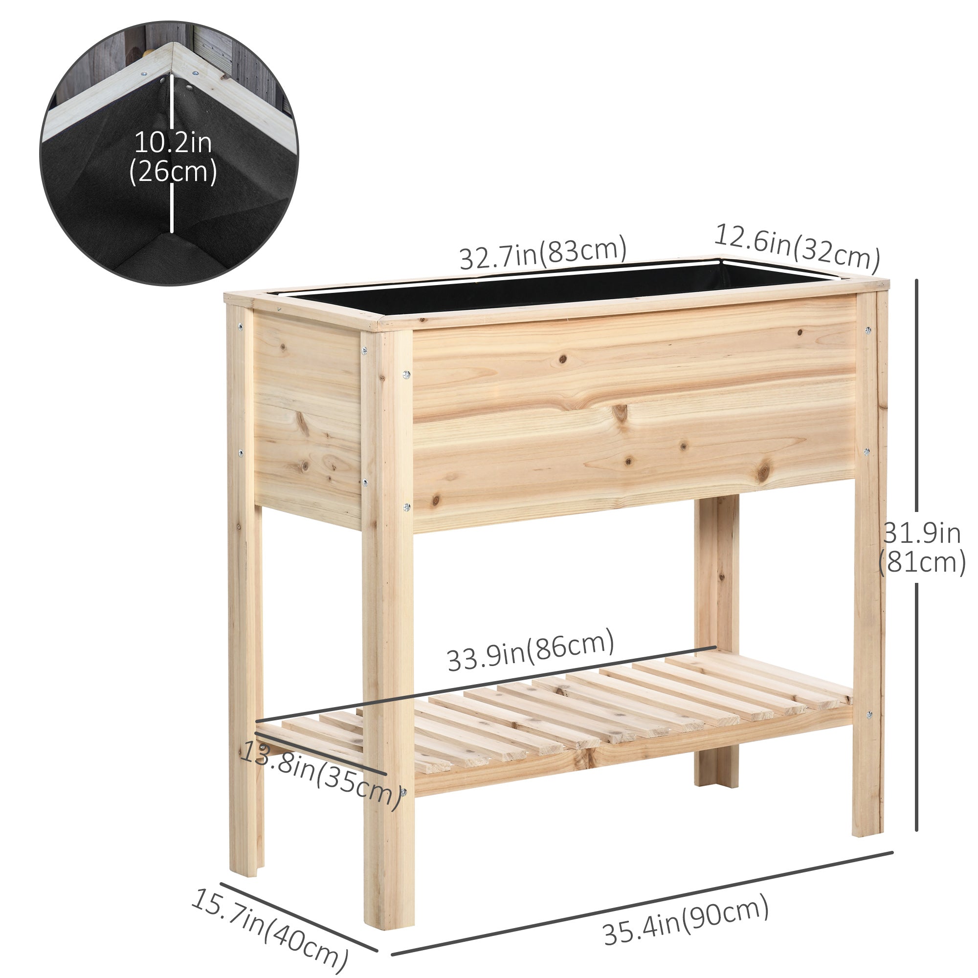 Elevated Planter Box with Storage Shelf for Flowers, Vegetables, and Herbs, 36