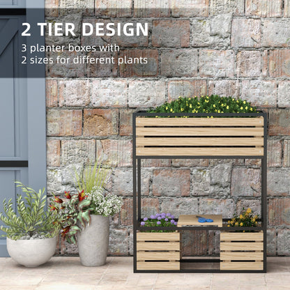 Elevated Planter Box, Wooden Raised Garden Bed with Storage Shelf for Flowers, Vegetables, Herbs, Light Brown Elevated Garden Beds   at Gallery Canada